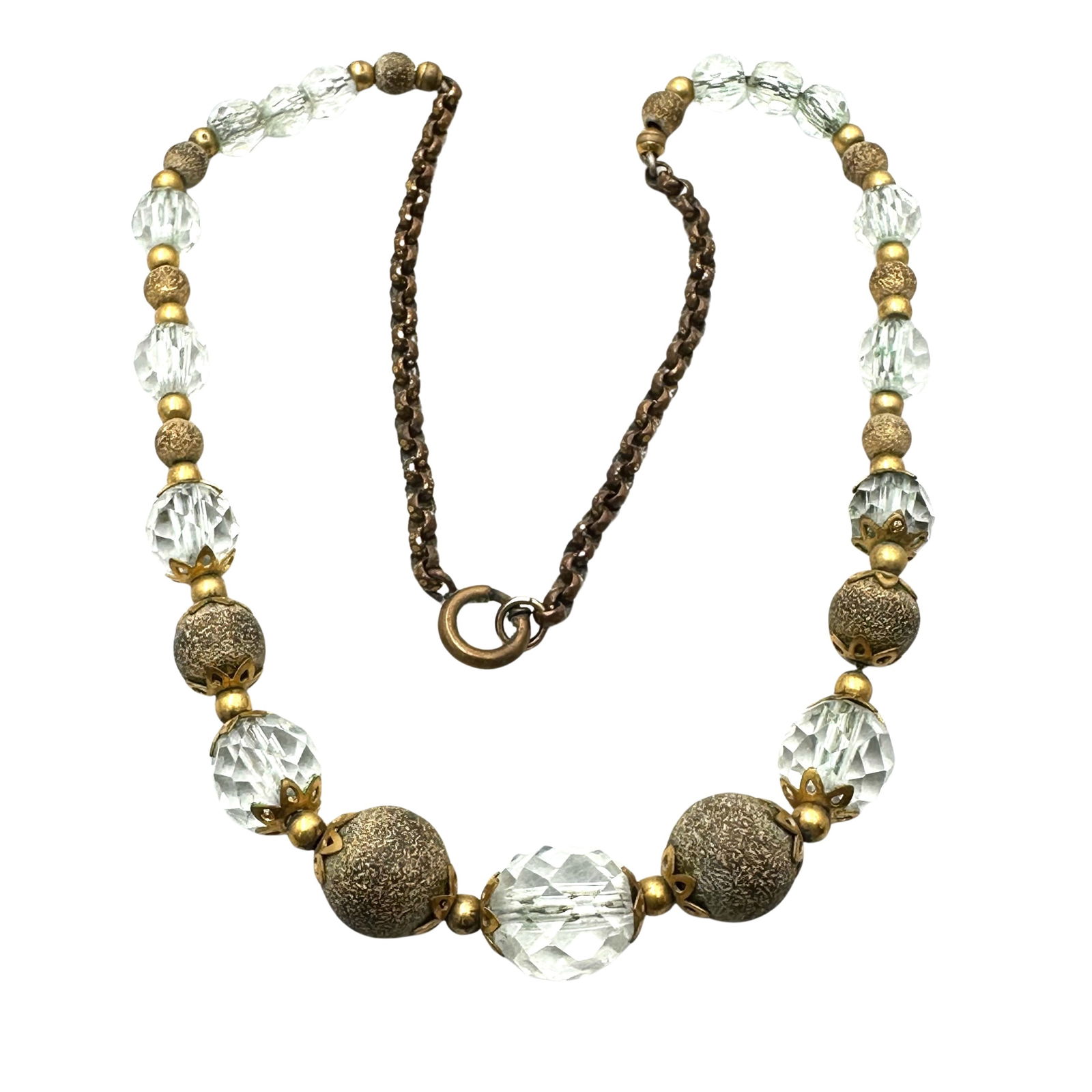 Antique Cut Crystal Bead Gold Tone Choker Necklace 15 Inch Petite Size: Antique Cut Crystal Bead Gold Tone Choker Necklace 15 Inch Petite Size