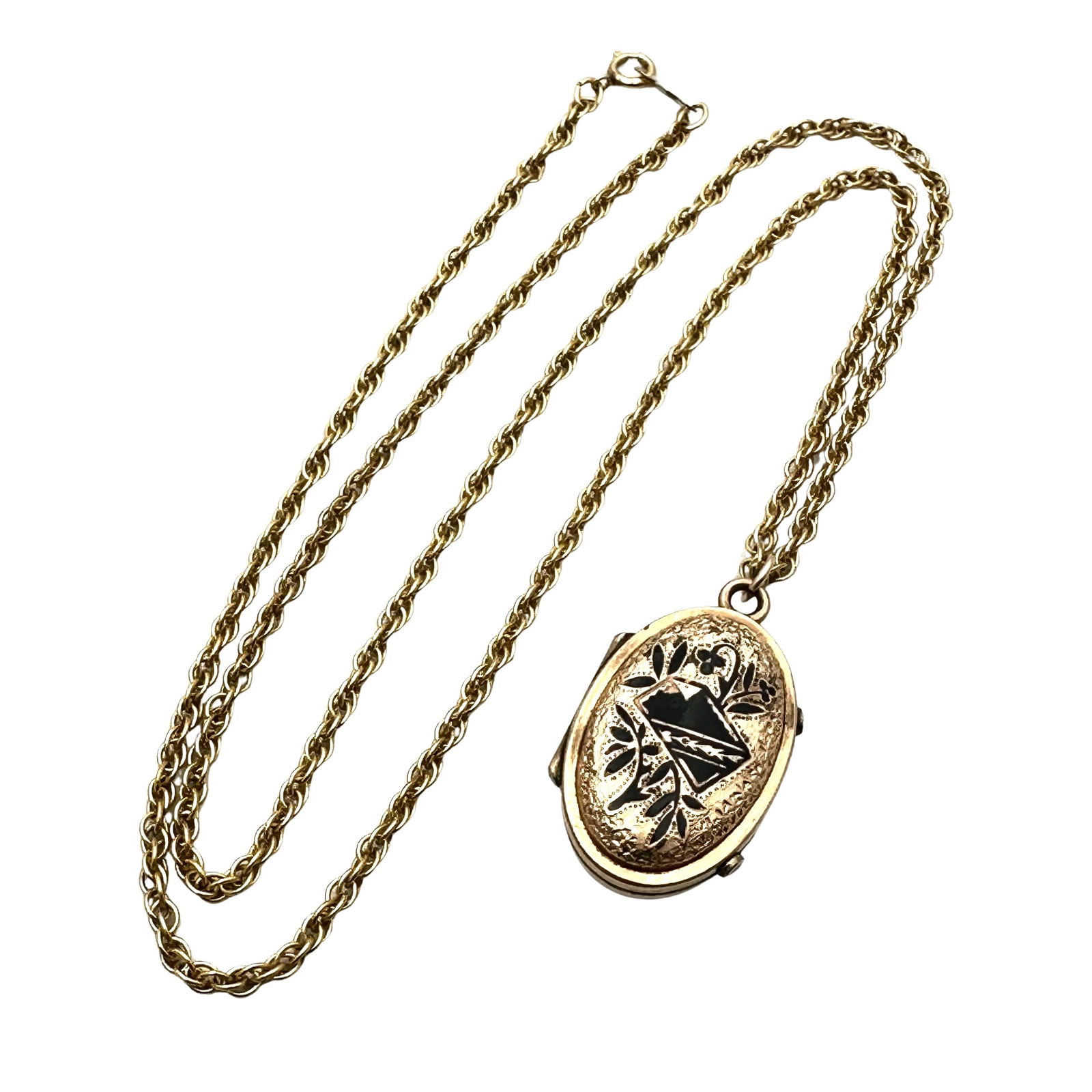 Antique Victorian Gold Filled Black Enamel Picture Locket Necklace 20 Inch: Antique Victorian Gold Filled Black Enamel Picture Locket Necklace 20 Inch