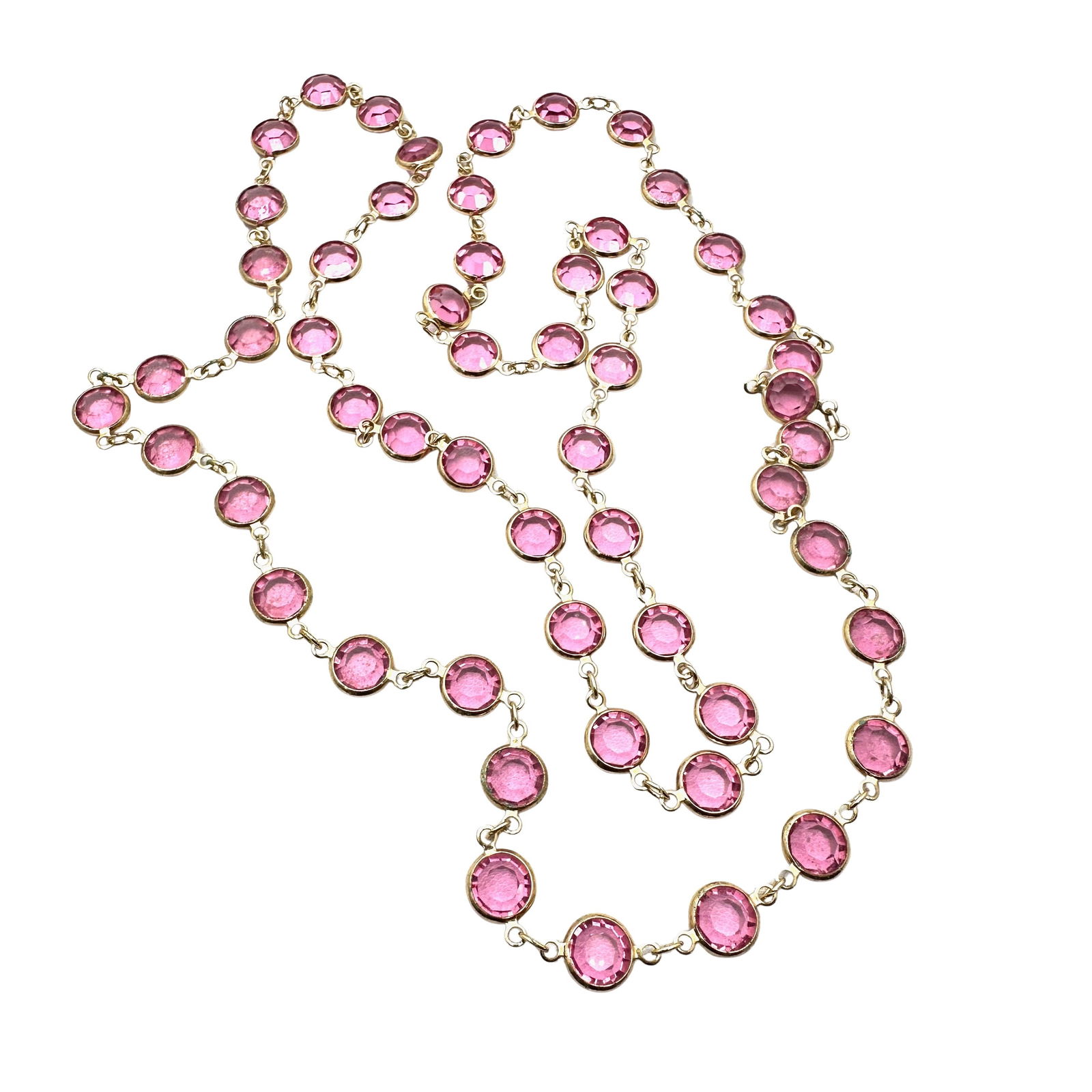 Vintage Swarovski Pink Crysal Bezel Gold Tone Necklace 32 Inch: Vintage Swarovski Pink Crysal Bezel Gold Tone Necklace 32 Inch