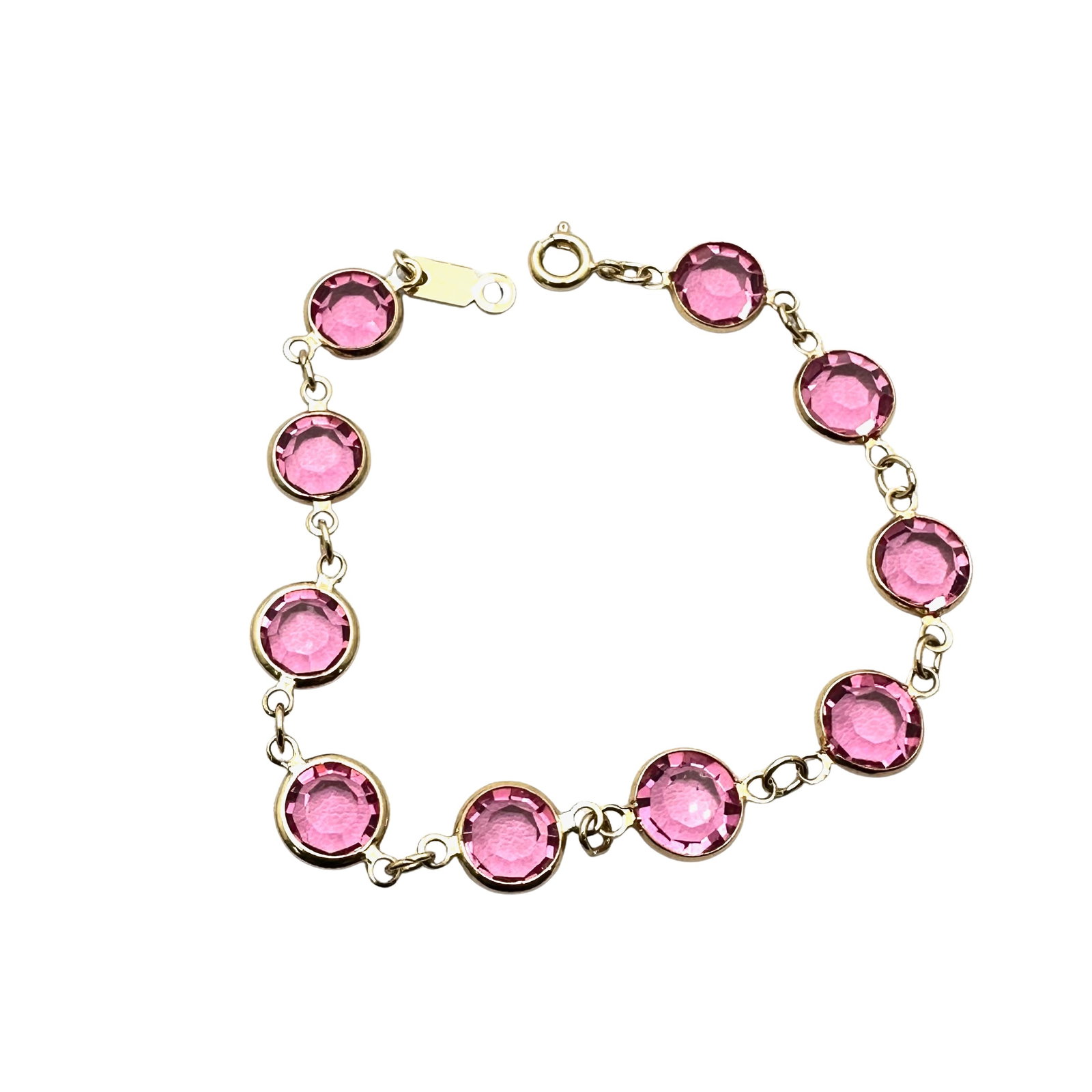 Vintage Swarovski Pink Crysal Bezel Gold Tone Bracelet 7 Inch: Vintage Swarovski Pink Crysal Bezel Gold Tone Bracelet 7 Inch