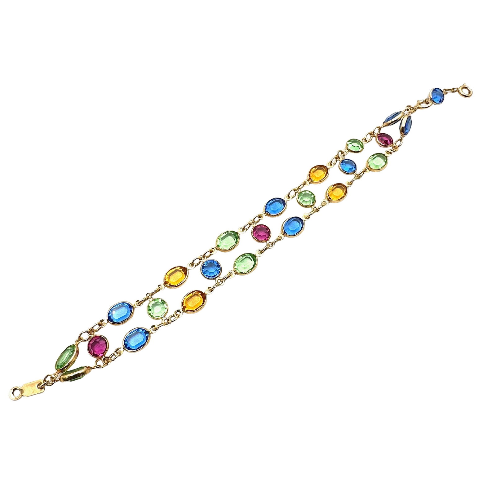 Vintage Swarovski Multicolor Crystal Bezel Gold Tone Bracelet 7.5 Inch: Vintage Swarovski Multicolor Crystal Bezel Gold Tone Bracelet 7.5 Inch
