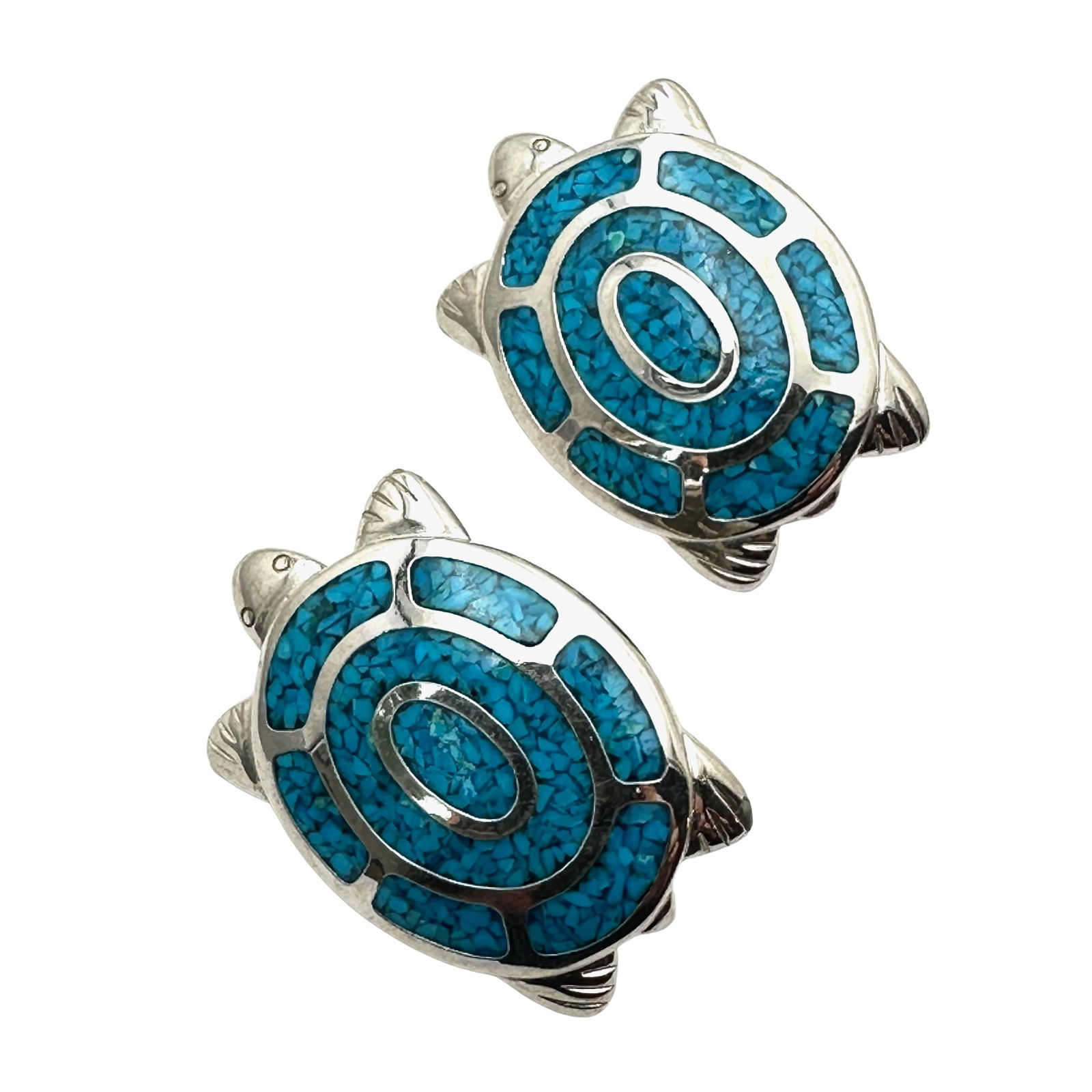 Vintage Trifari Southwest Style Turquoise Turtle Clip Earrings 1.25 Inch (1 of 2)