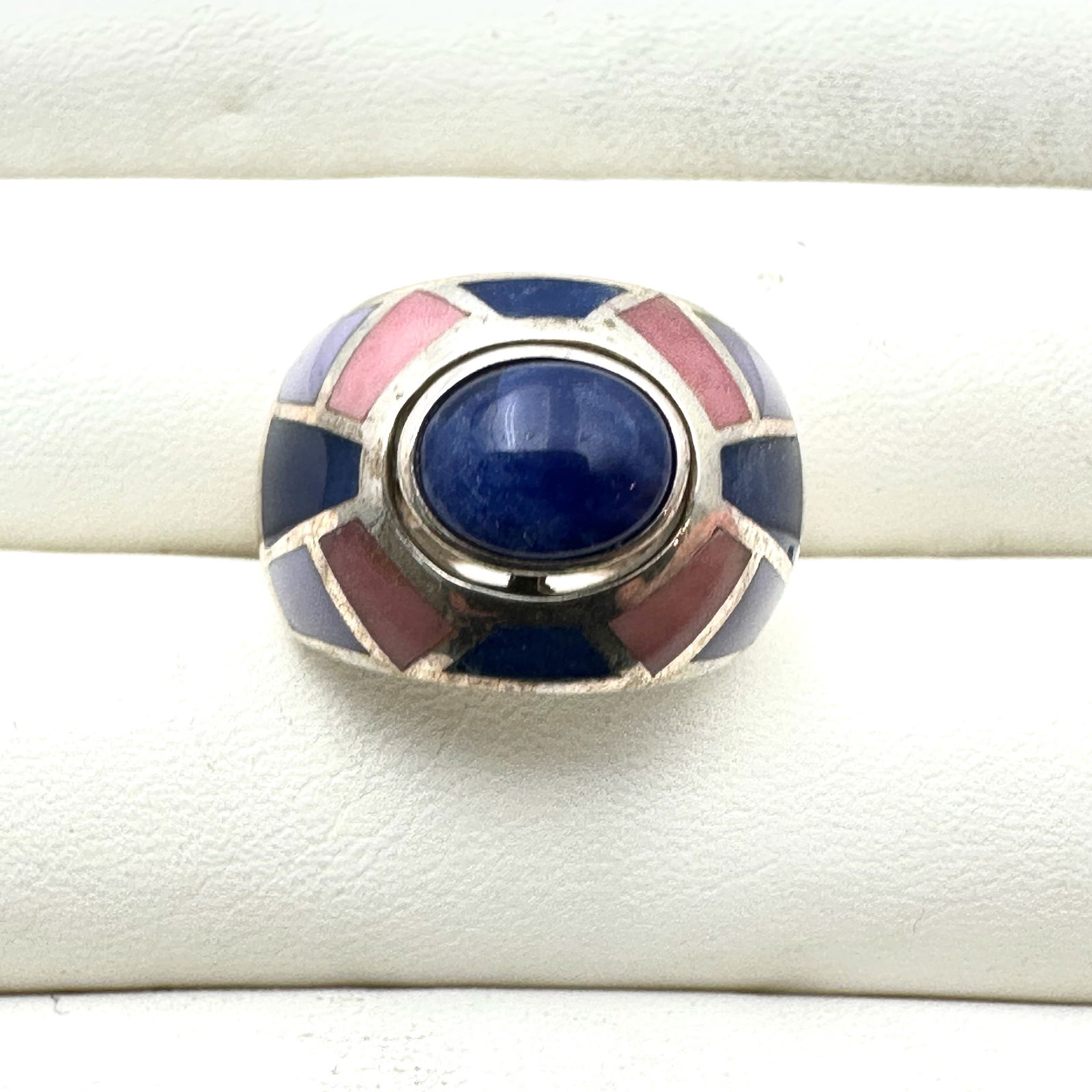 Whitney Kelley Blue Lapis Lazuli Pink Gemstone Inlay Sterling Silver Ring Size 7 Weight 13 Grams (1 of 2)