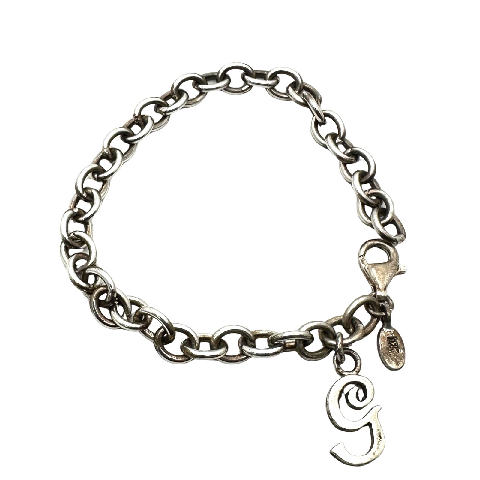 Vintage Sterling Silver Charm Bracelet Initial G Length 7 Inch 15 Grams (1 of 2)