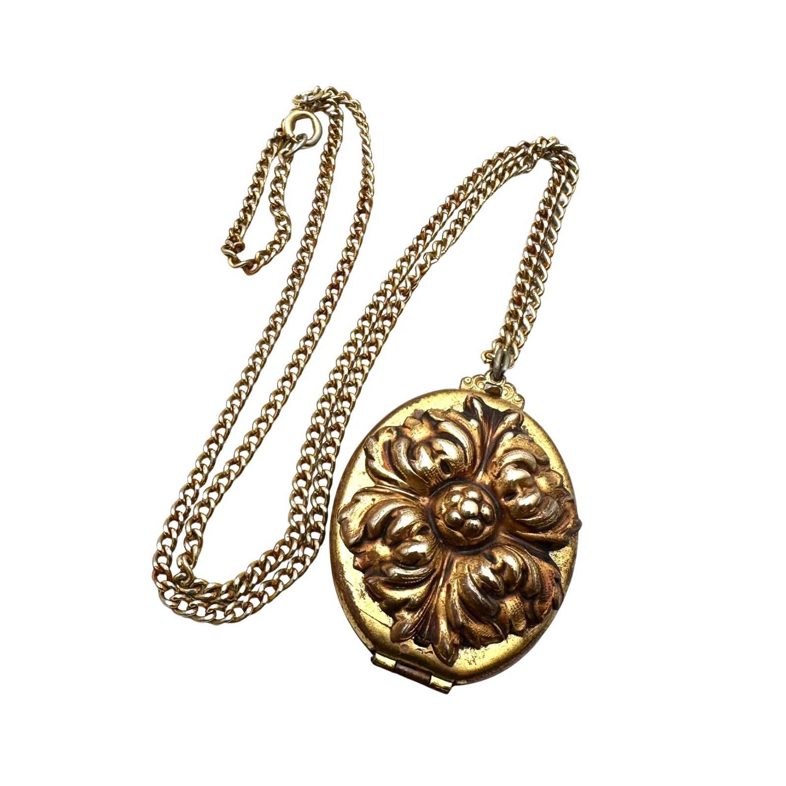 Vintage Older Gold Tone Picture Locket 1.75 Inch Pendant Necklace 22 Inch Chain: Vintage Older Gold Tone Picture Locket 1.75 Inch Pendant Necklace 22 Inch Chain