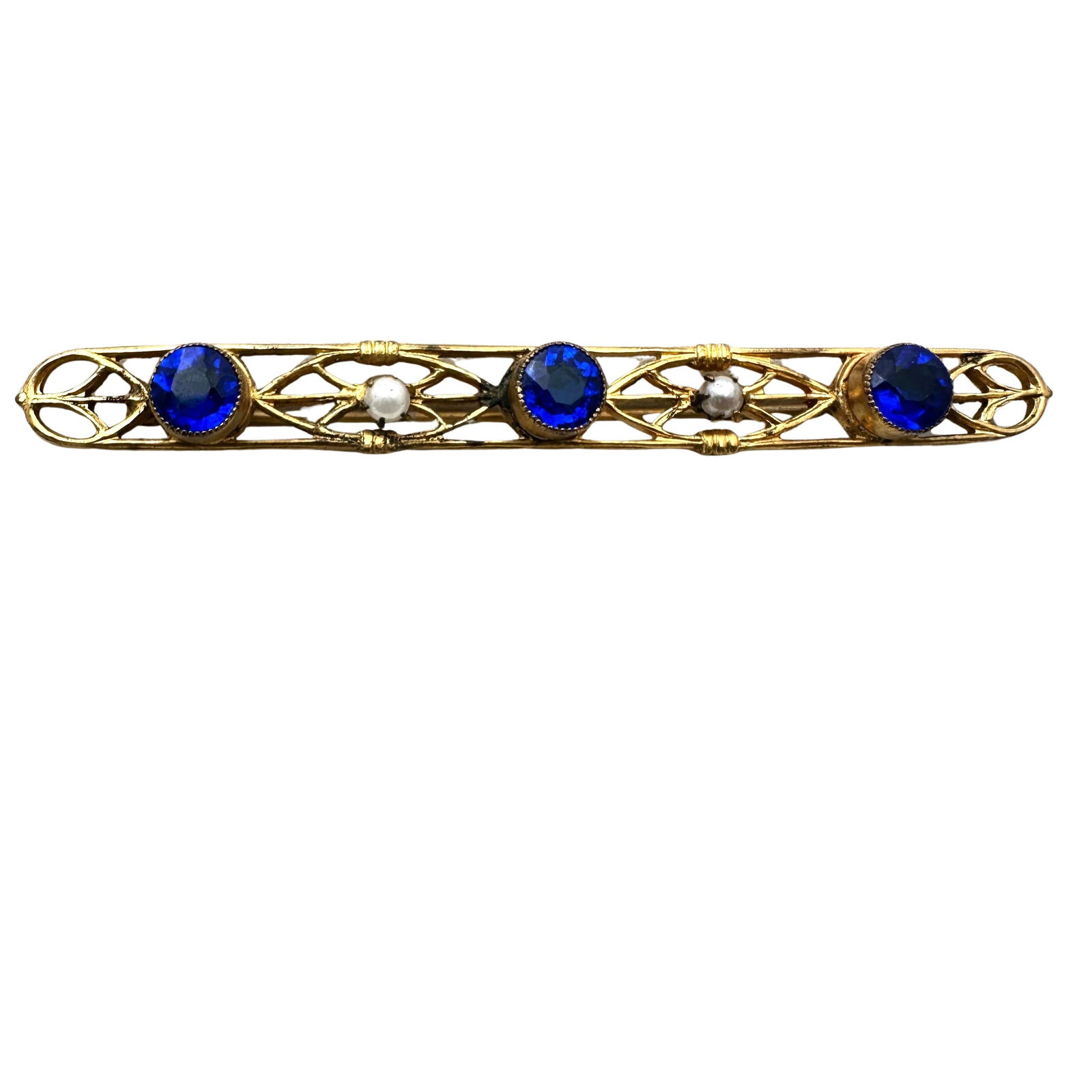 Antique C Clasp Royal Blue Glass Stone Seed Pearl Brooch Pin 3 Inch (1 of 2)