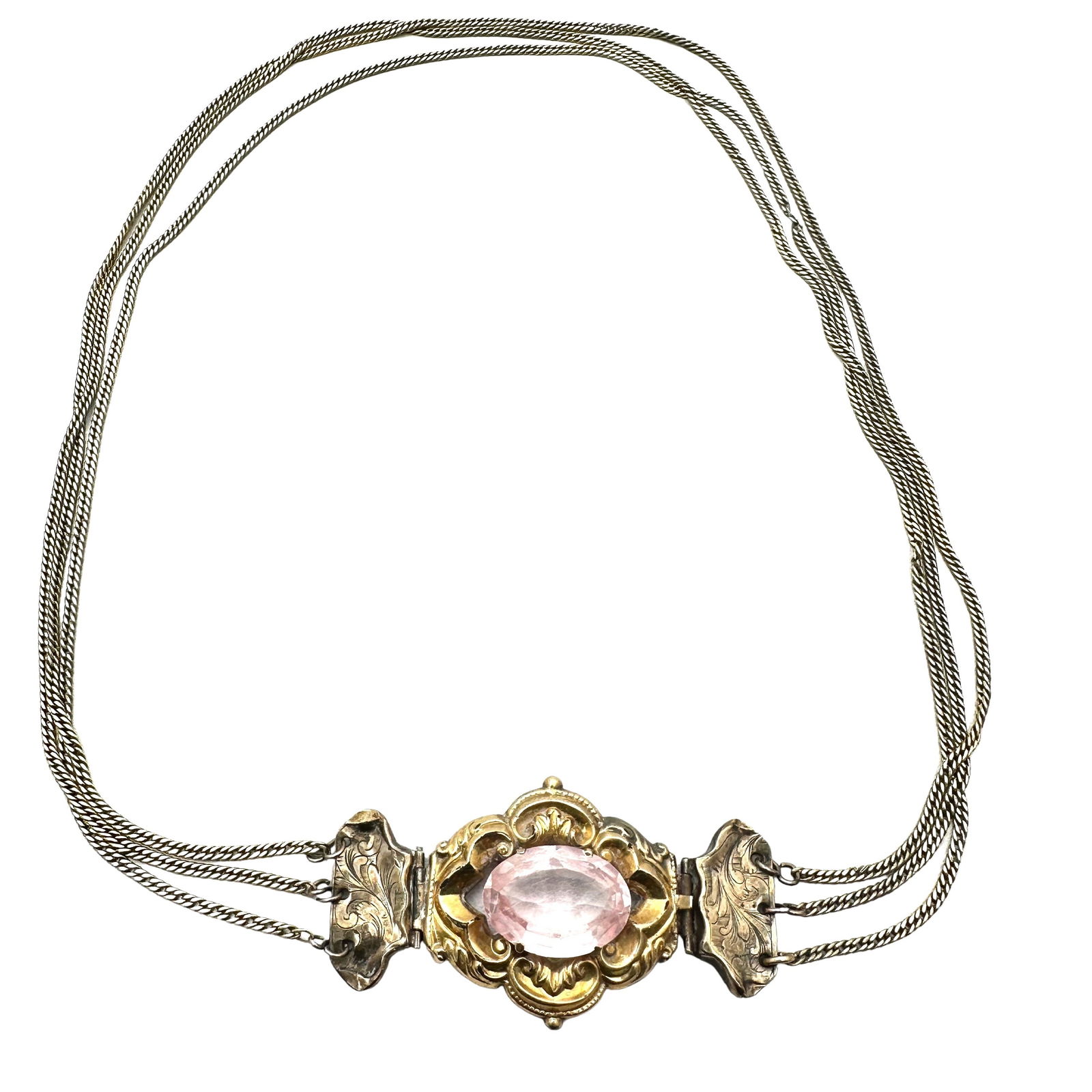 Antique Victorian Gold filled Choker Necklace 16 Inch Pink Stone (1 of 2)