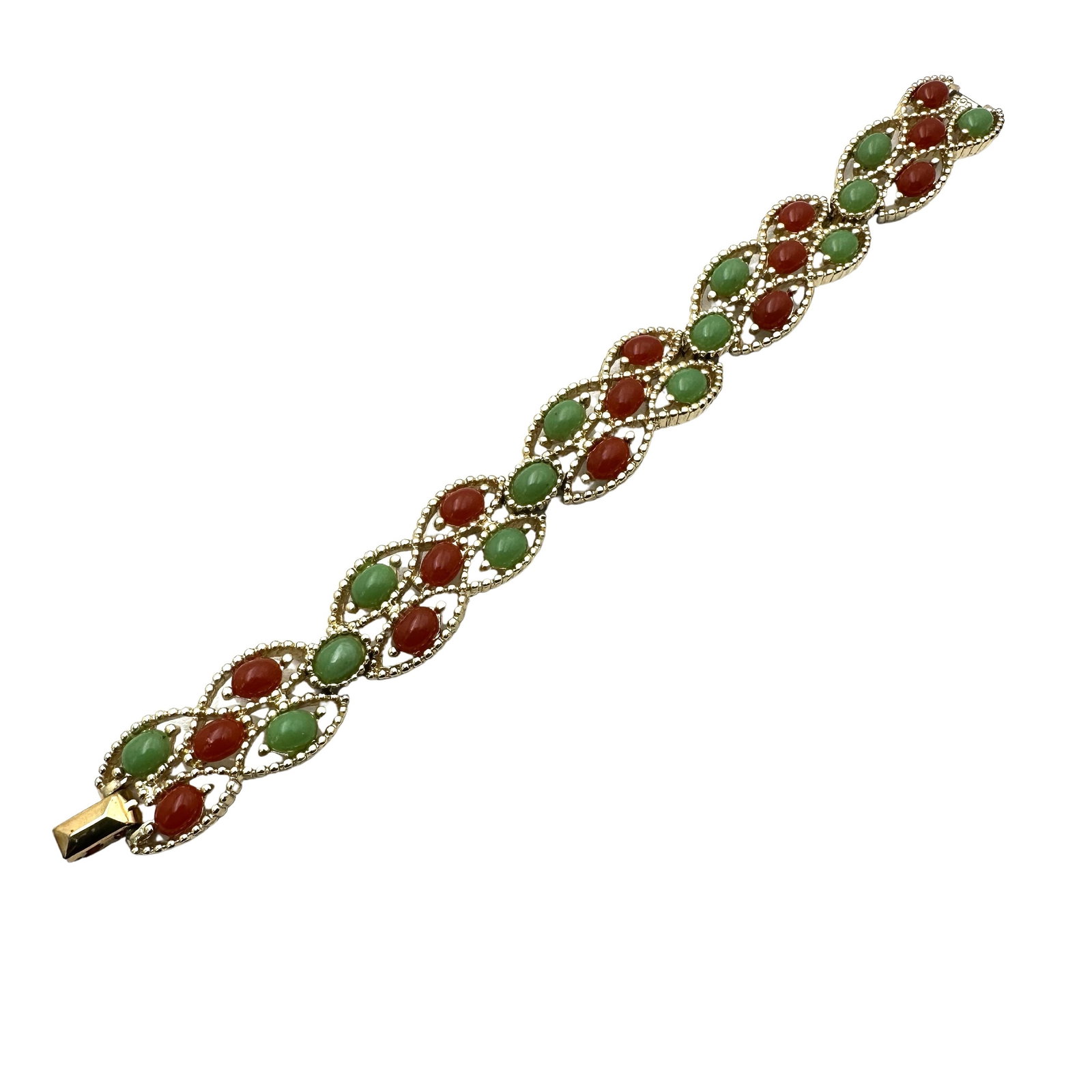 Vintage Sarah Coventry Burgundy Green Cabochon Gold Tone Bracelet 7.5 Inch: Vintage Sarah Coventry Burgundy Green Cabochon Gold Tone Bracelet 7.5 Inch