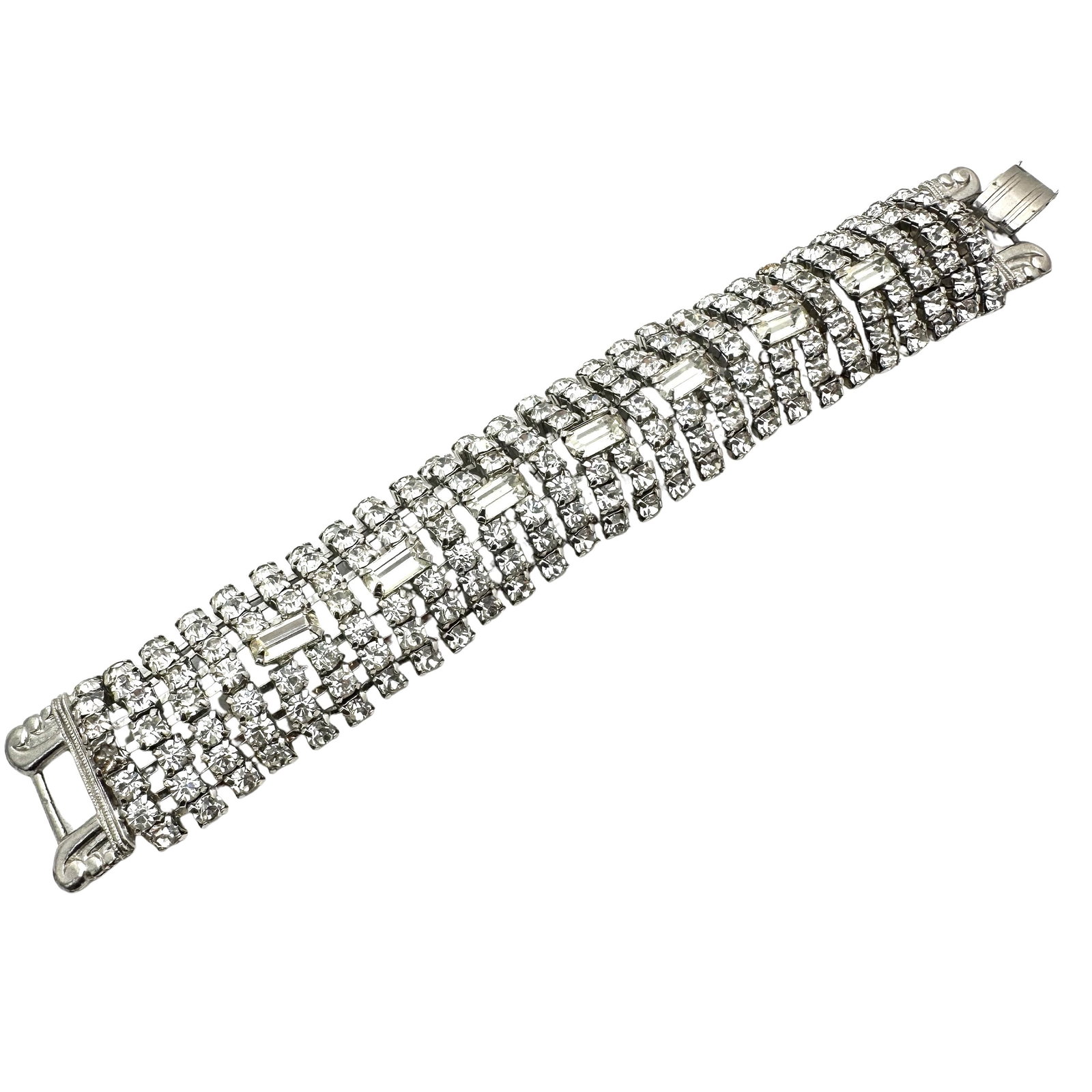 Vintage High End Clear Rhinestone Wide Silver Tone Bracelet 7.5 Inch: Vintage High End Clear Rhinestone Wide Silver Tone Bracelet 7.5 Inch