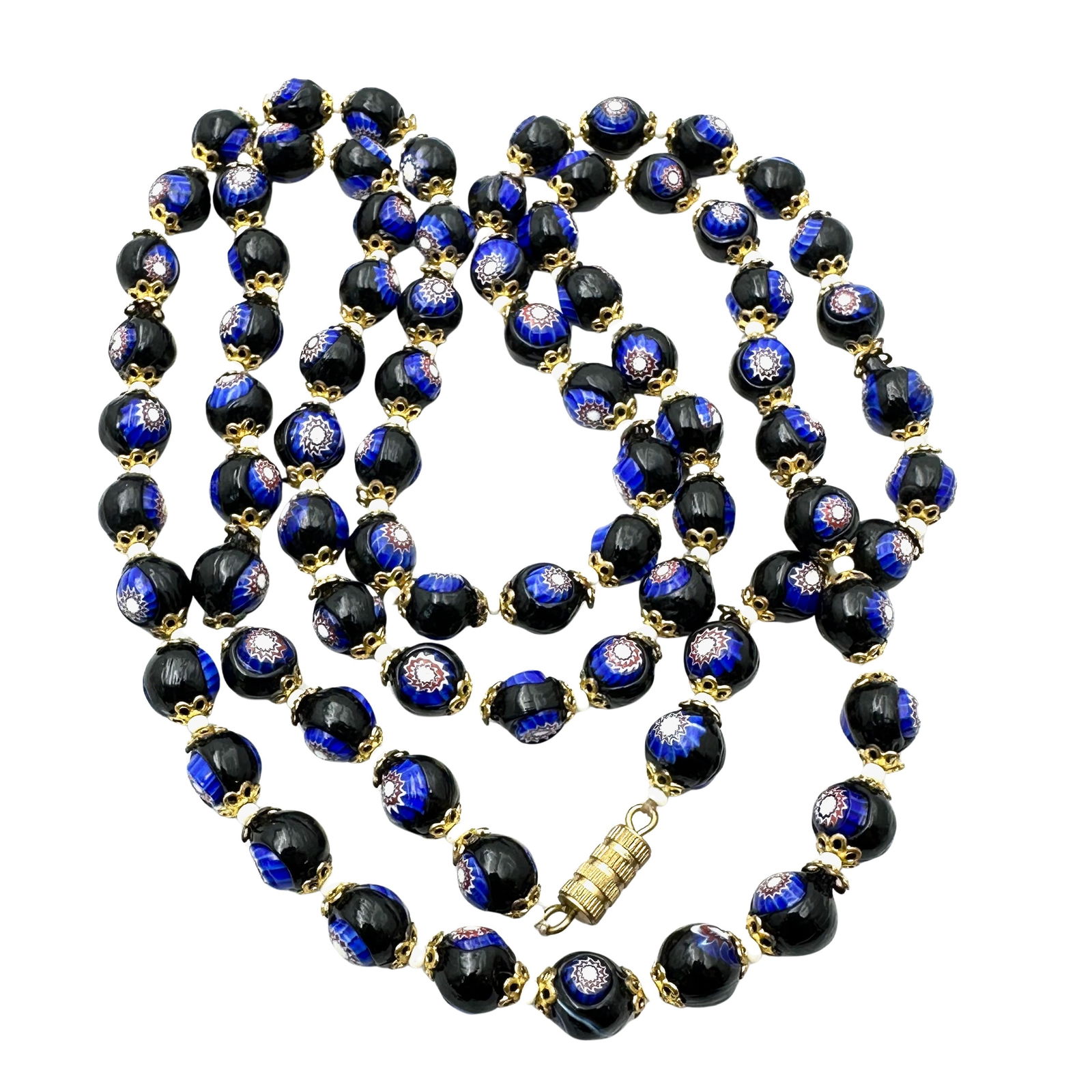 Vintage Italian Murano Millefiori Glass Bead Necklace 32 Inch Length: Vintage Italian Murano Millefiori Glass Bead Necklace 32 Inch Length