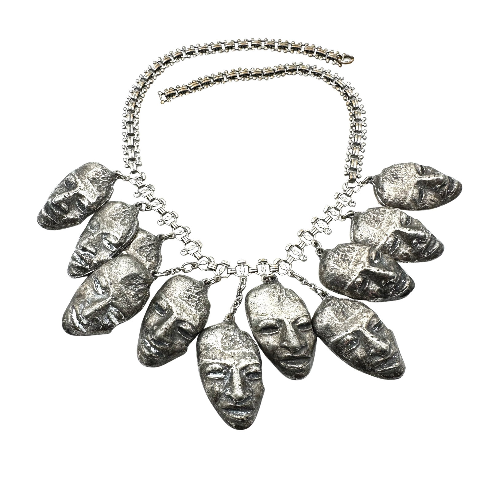 Antique Book Chain Necklace Face Mask Charms 16 Inch Length Silver Tone: Antique Book Chain Necklace Face Mask Charms 16 Inch Length Silver Tone