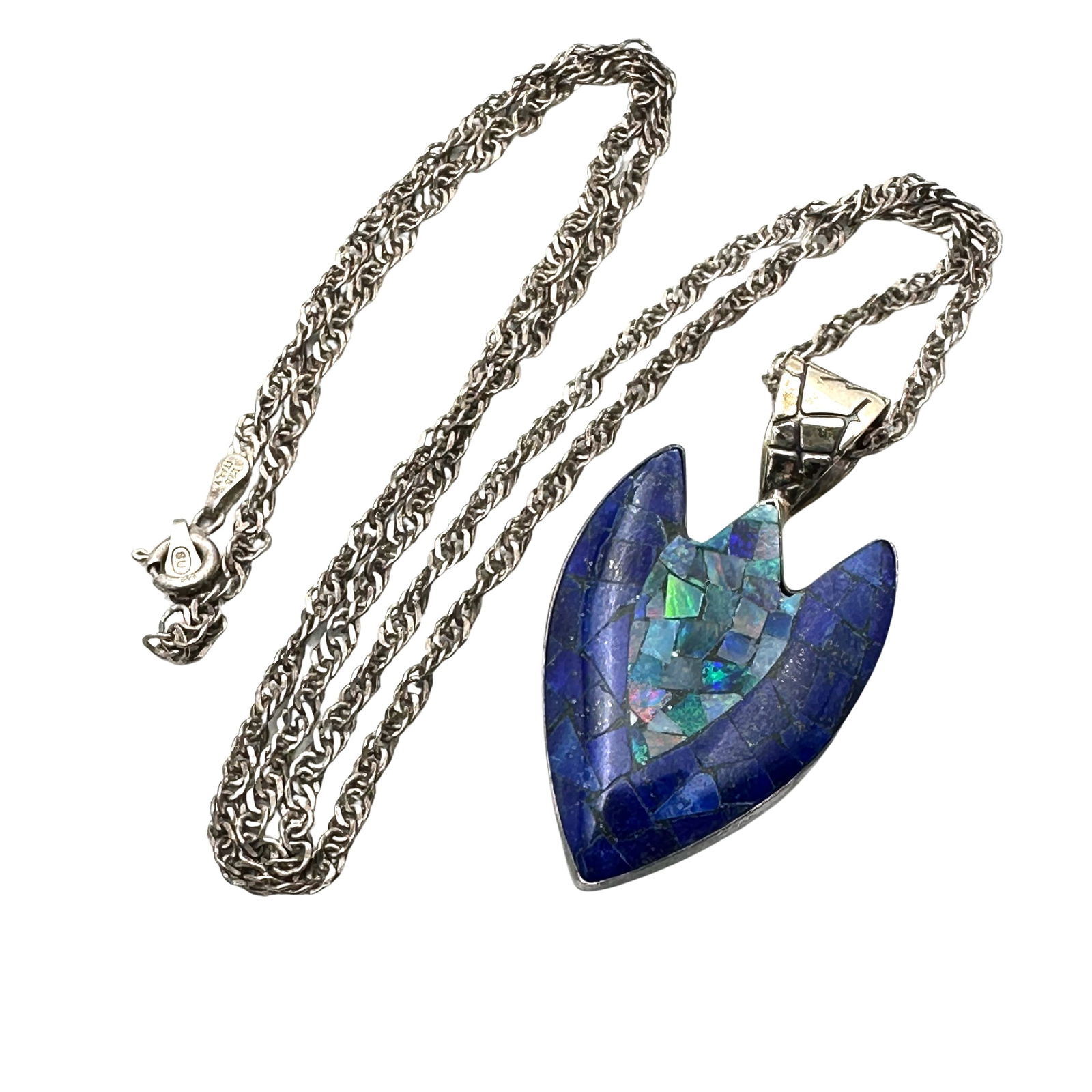 Jay King Mine Finds Lapis Lazuli Inlay Opal Sterling Silver Pendant Necklace 22 Inch Chain 19 Grams (1 of 2)