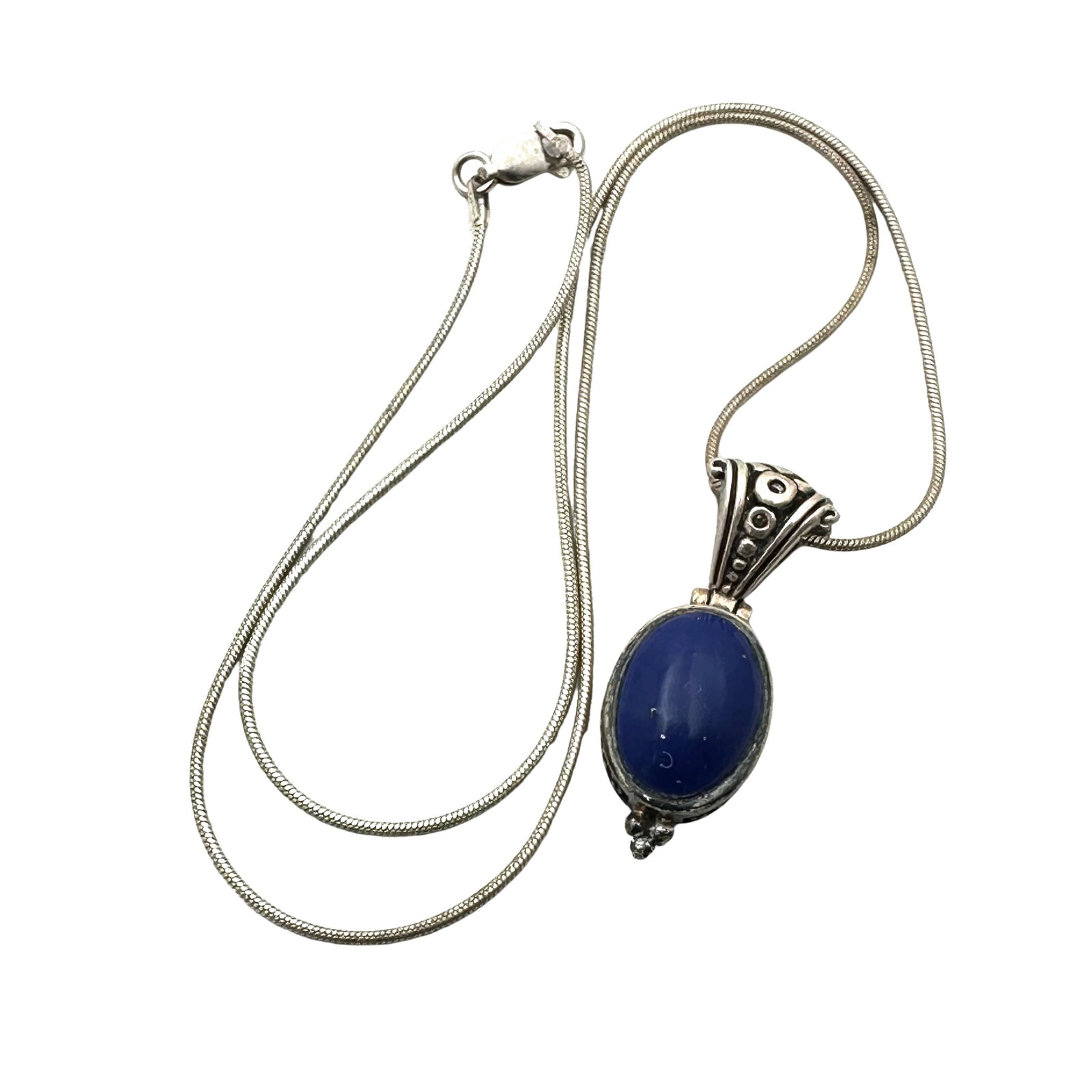 Lapis Lazuli Blue Gemstone Sterling Silver Pendant Necklace 18 Inch Chain 11 Grams: Lapis Lazuli Blue Gemstone Sterling Silver Pendant Necklace 18 Inch Chain 11 Grams