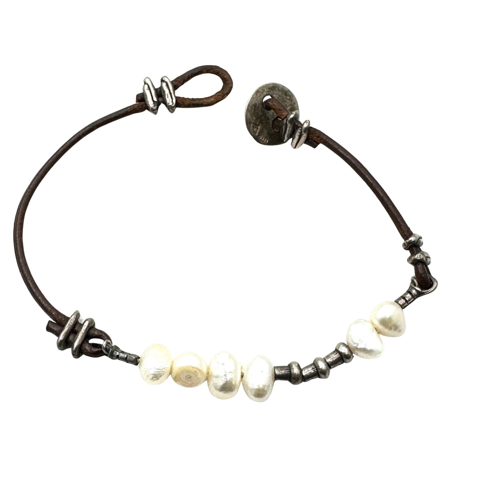 Silpada Pearl Brown Leather Sterling Silver Bracelet 7 Inch Length (1 of 2)