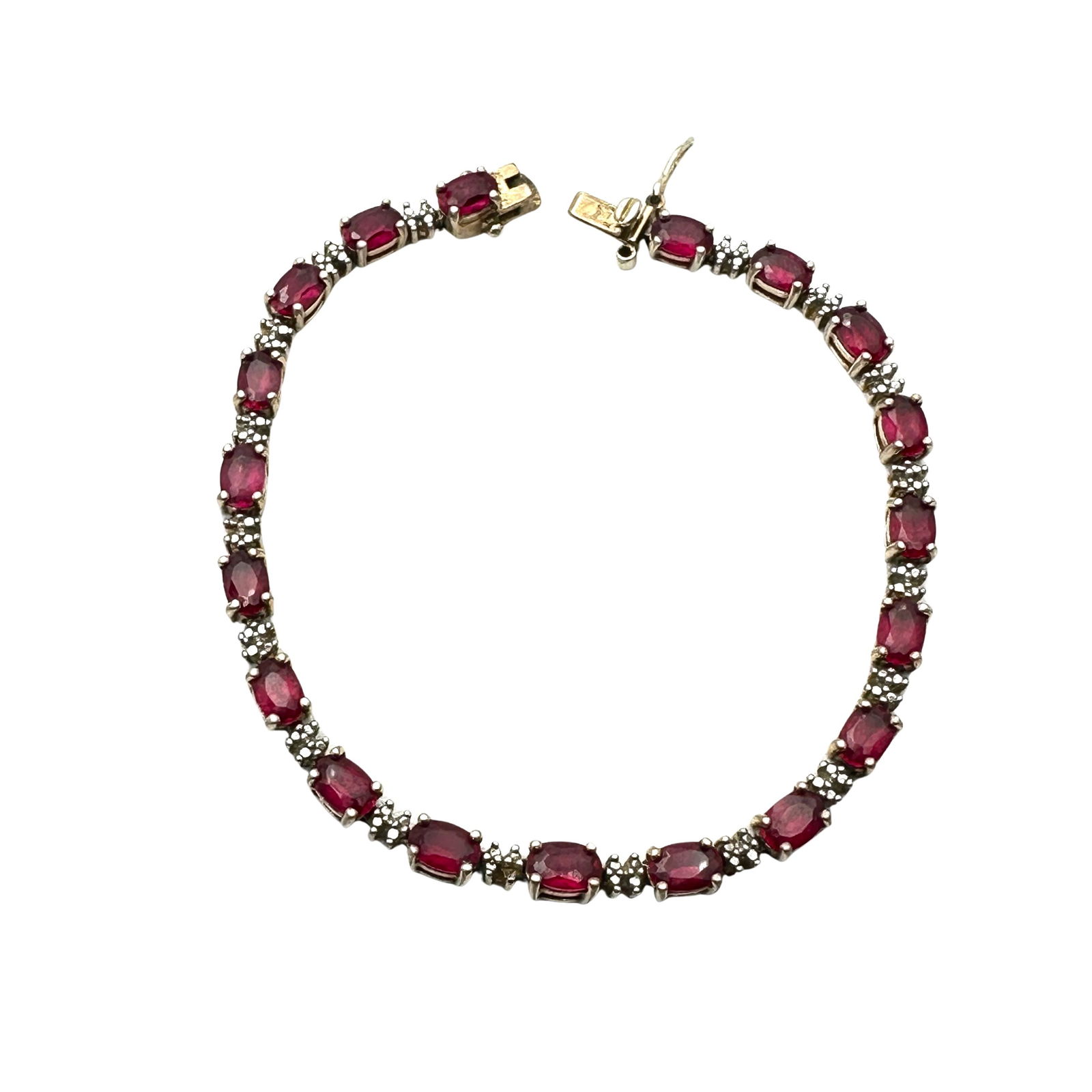 Red Ruby Diamond Gold Over Sterling Silver Tennis Bracelet 7.5 Inch 13 Grams (1 of 2)
