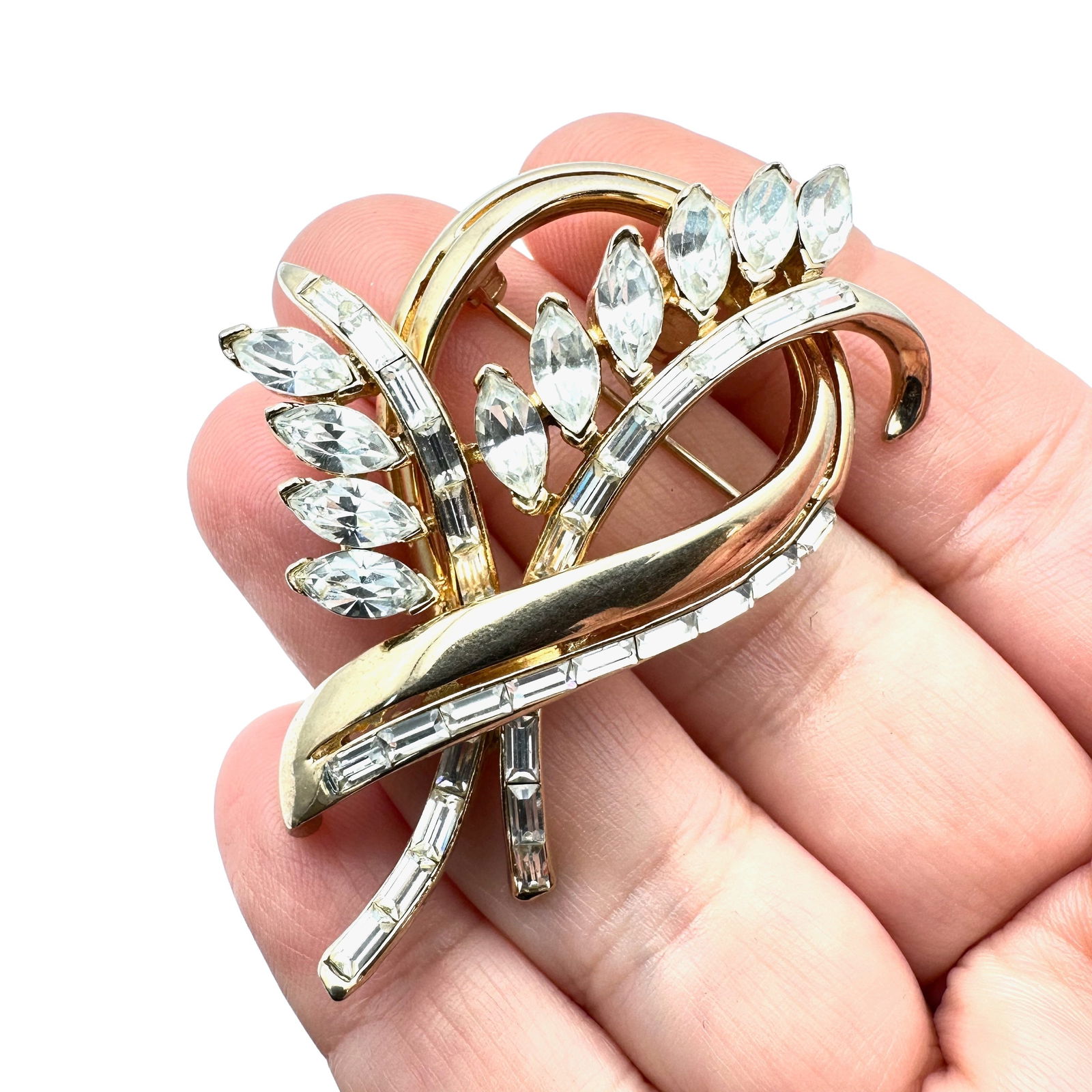 Vintage Coro Craft Clear Glass Rhinestone Brooch Pin Pendant 2.5 Inch Pristine Condition: Vintage Coro Craft Clear Glass Rhinestone Brooch Pin Pendant 2.5 Inch Pristine Condition