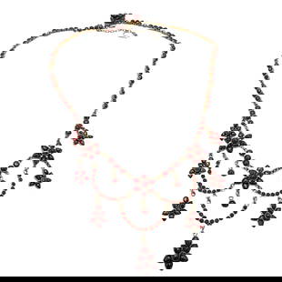 Antique Bohemian Red Garnet Gold Gilt Festoon Necklace 15 Inch Wearable Length All Stones Present: Antique Bohemian Red Garnet Gold Gilt Festoon Necklace 15 Inch Wearable Length All Stones Present