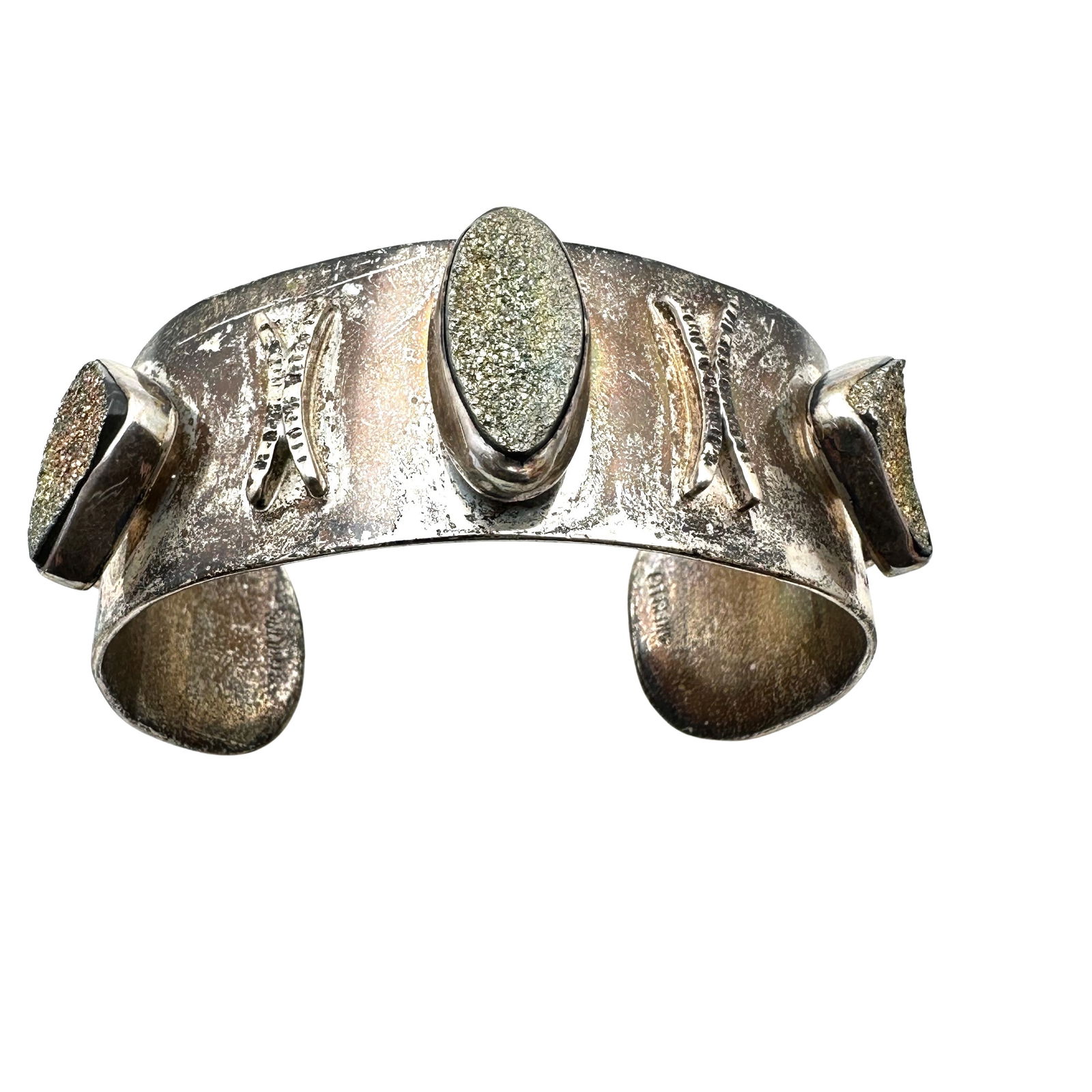Vintage Joseph Kinches Drusy Quartz Sterling Silver Cuff Bracelet 54 Grams Patina Preserved for (1 of 3)
