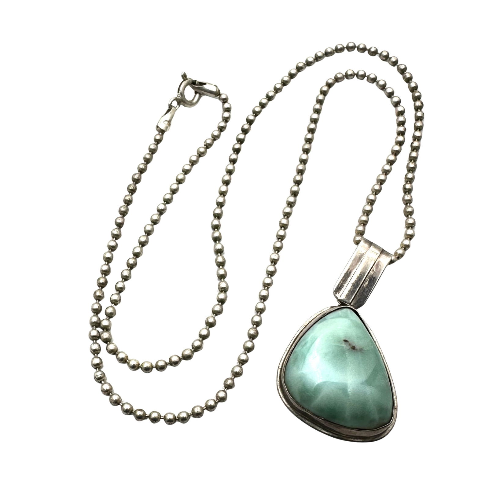 Blue Larimar Gemstone Sterling Silver Pendant Necklace 17 Inch Chain 12 Grams (1 of 2)