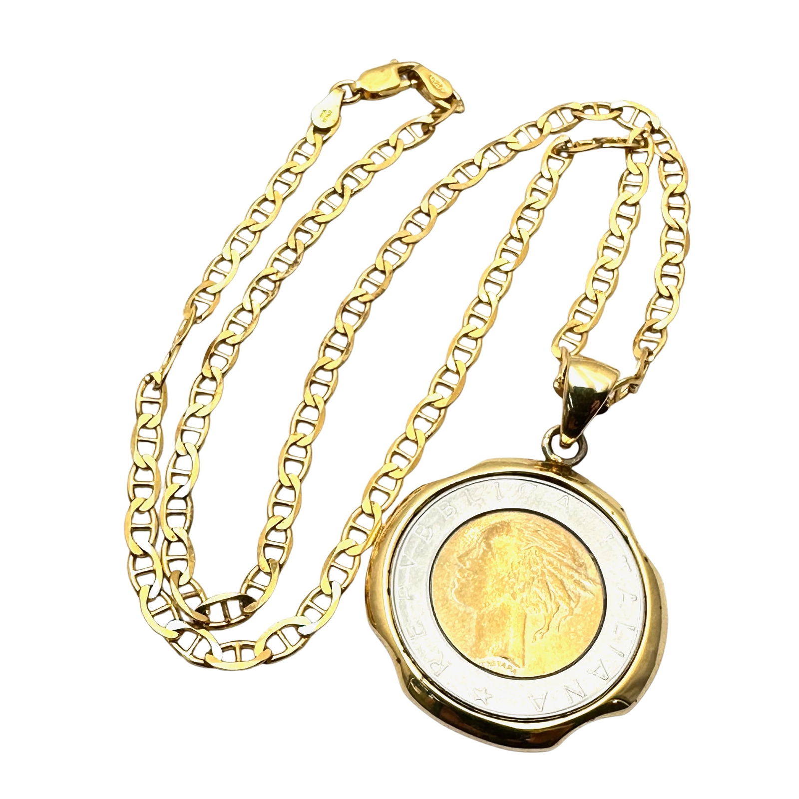 Gold Over Sterling Silver Italian Coin Pendant Nice Heavy Chain 18 Inch 19 Grams (1 of 2)