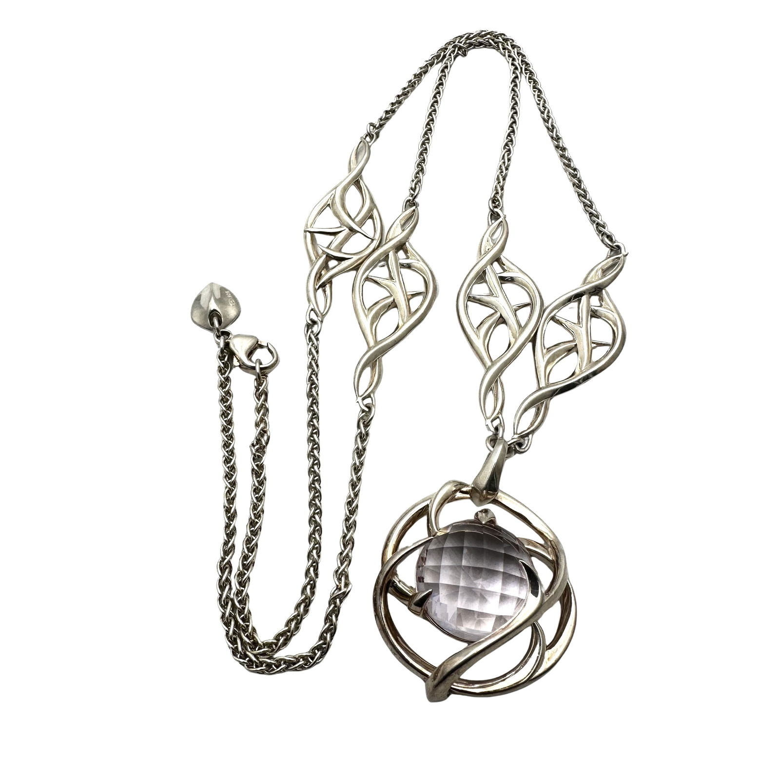 Stunning Faceted Pink Gemstone Sterling Silver Necklace Signed SW 24 Inch 42 Grams Designer? (1 of 2)