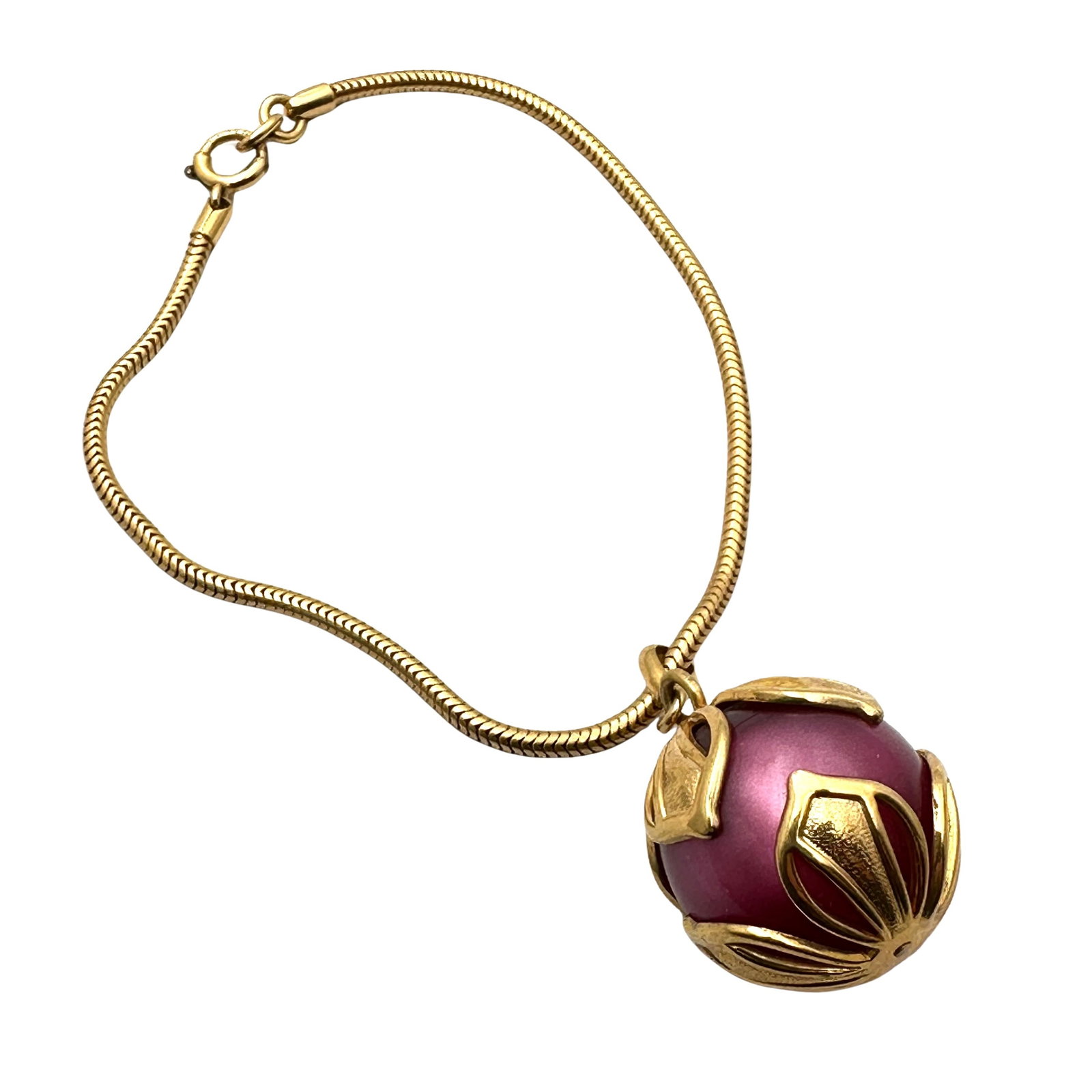 Vintage Gold Filled Purple Ball Fob Charm 7 Inch Length Bracelet: Vintage Gold Filled Purple Ball Fob Charm 7 Inch Length Bracelet