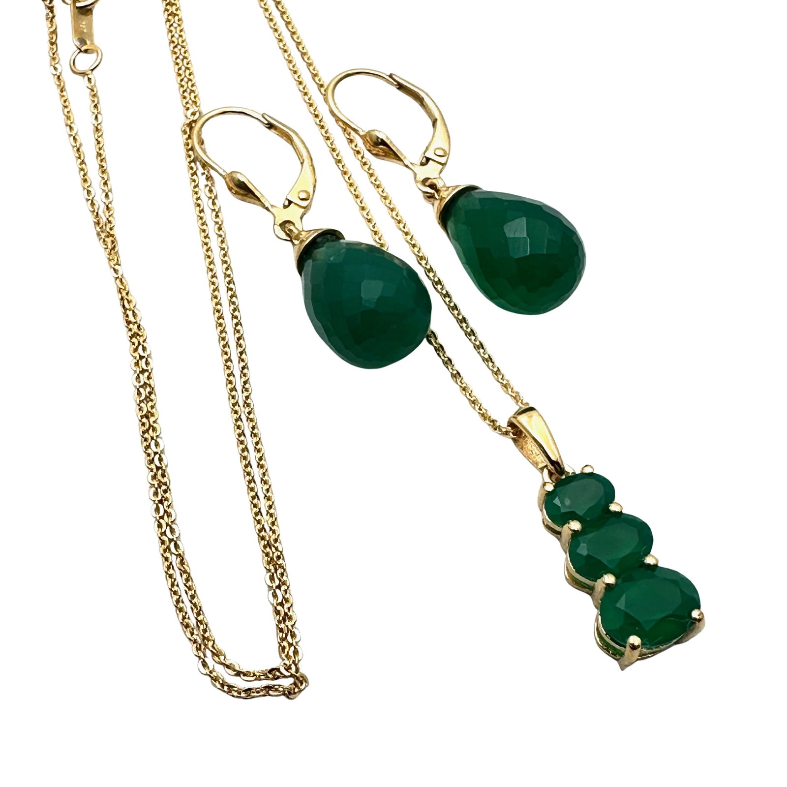 JTV Green Onyx Gemstone Pierced Earrings and Pendant Necklace Gold Over Sterling Silver: JTV Green Onyx Gemstone Pierced Earrings and Pendant Necklace Gold Over Sterling Silver