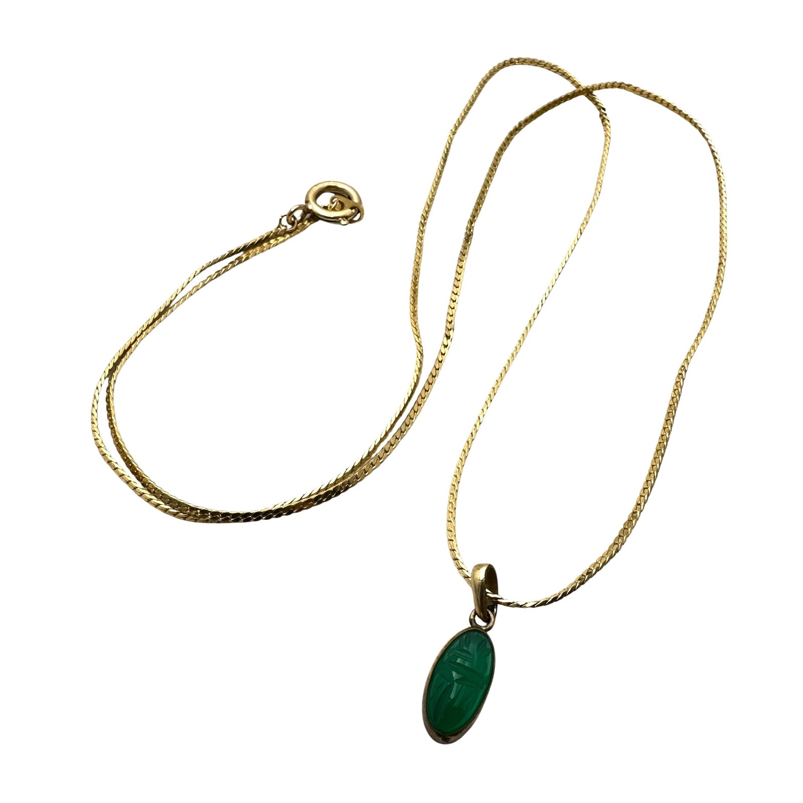 Vintage Gold Filled Green Gemstone Scarab Pendant 22 Inch Chain: Vintage Gold Filled Green Gemstone Scarab Pendant 22 Inch Chain