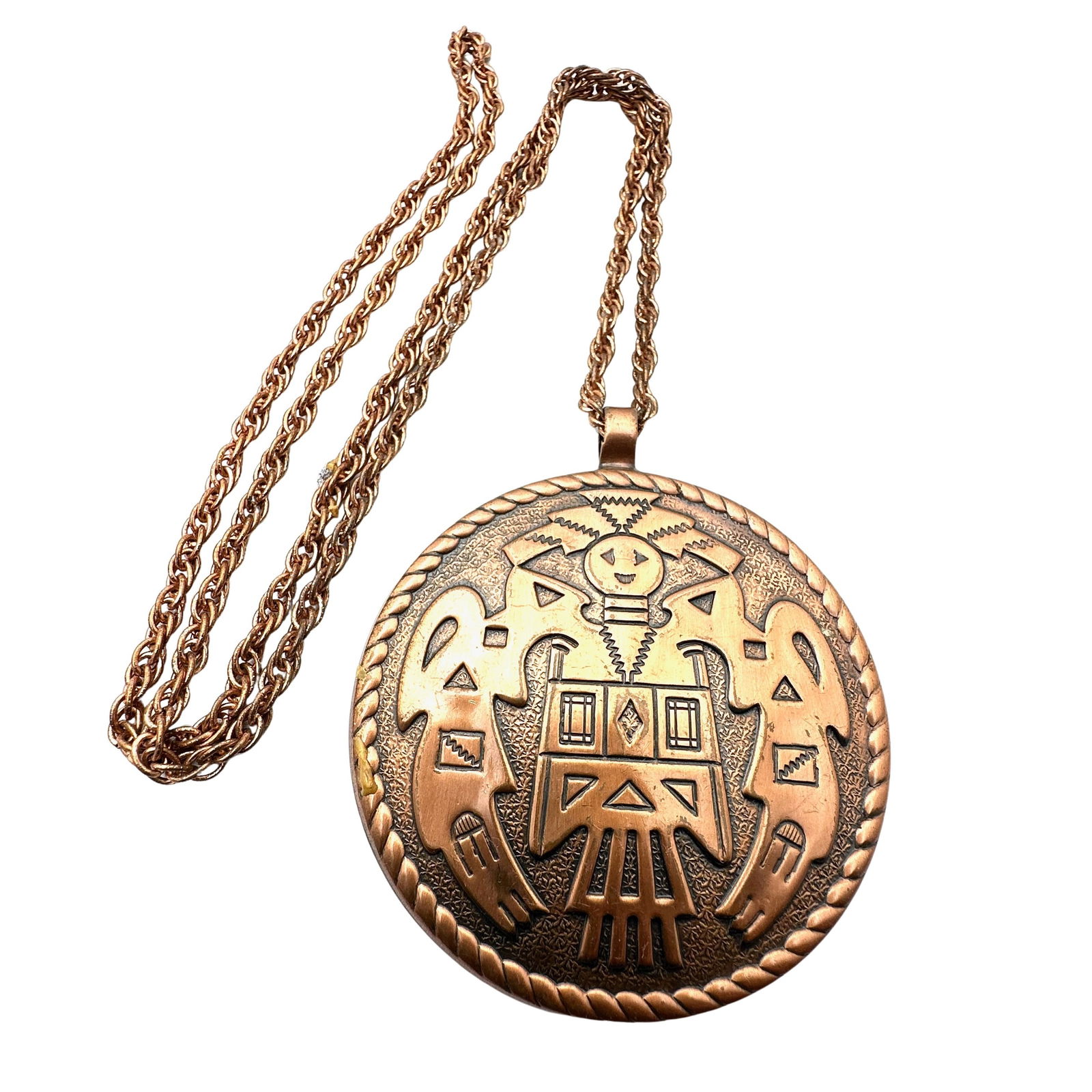 Vintage Bell Copper American Southwest 3 Inch Pendant Necklace 28 Inch Chain: Vintage Bell Copper American Southwest 3 Inch Pendant Necklace 28 Inch Chain