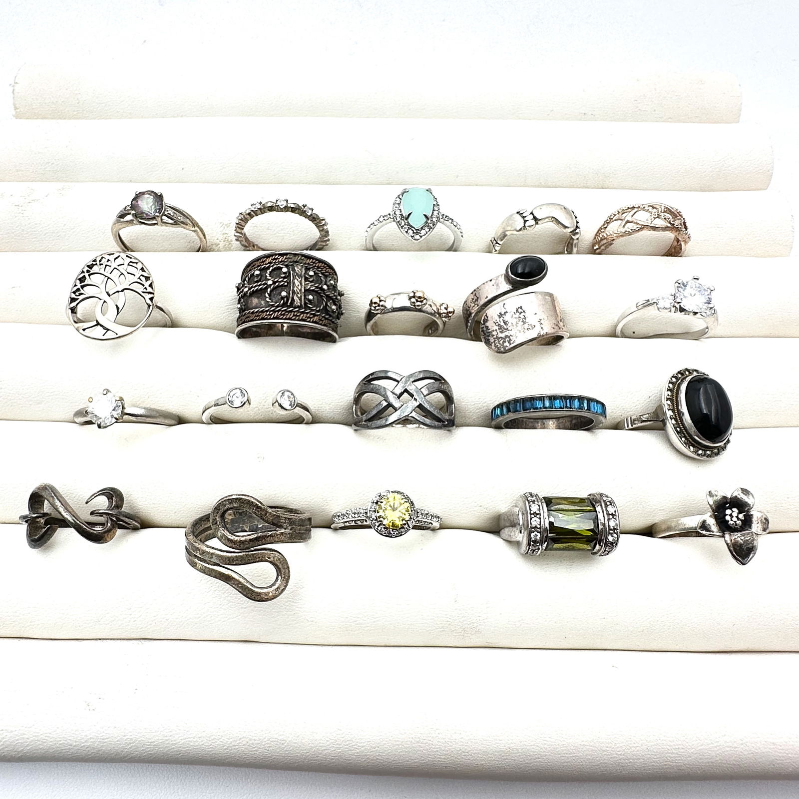 Jewelry Group Sterling Silver Ring Lot Variety of Sizes Gemstone Cubic Zirconia Bands  77 Grams (1 of 2)