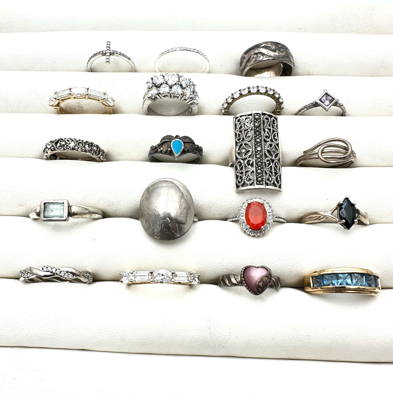 Jewelry Group Sterling Silver Ring Lot Variety of Sizes Gemstone Cubic Zirconia Bands  70 Grams (1 of 2)