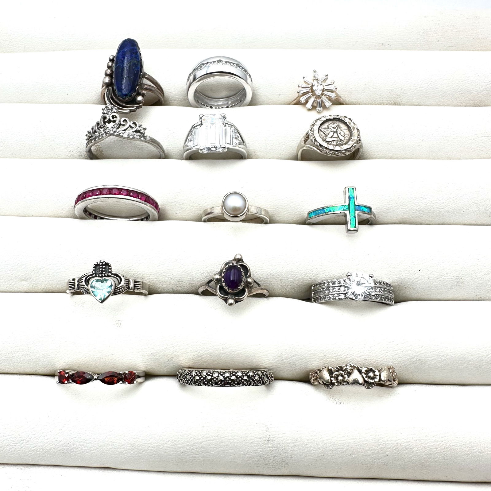 Jewelry Group Sterling Silver Ring Lot Variety of Sizes Gemstone Cubic Zirconia Bands  53 Grams (1 of 2)