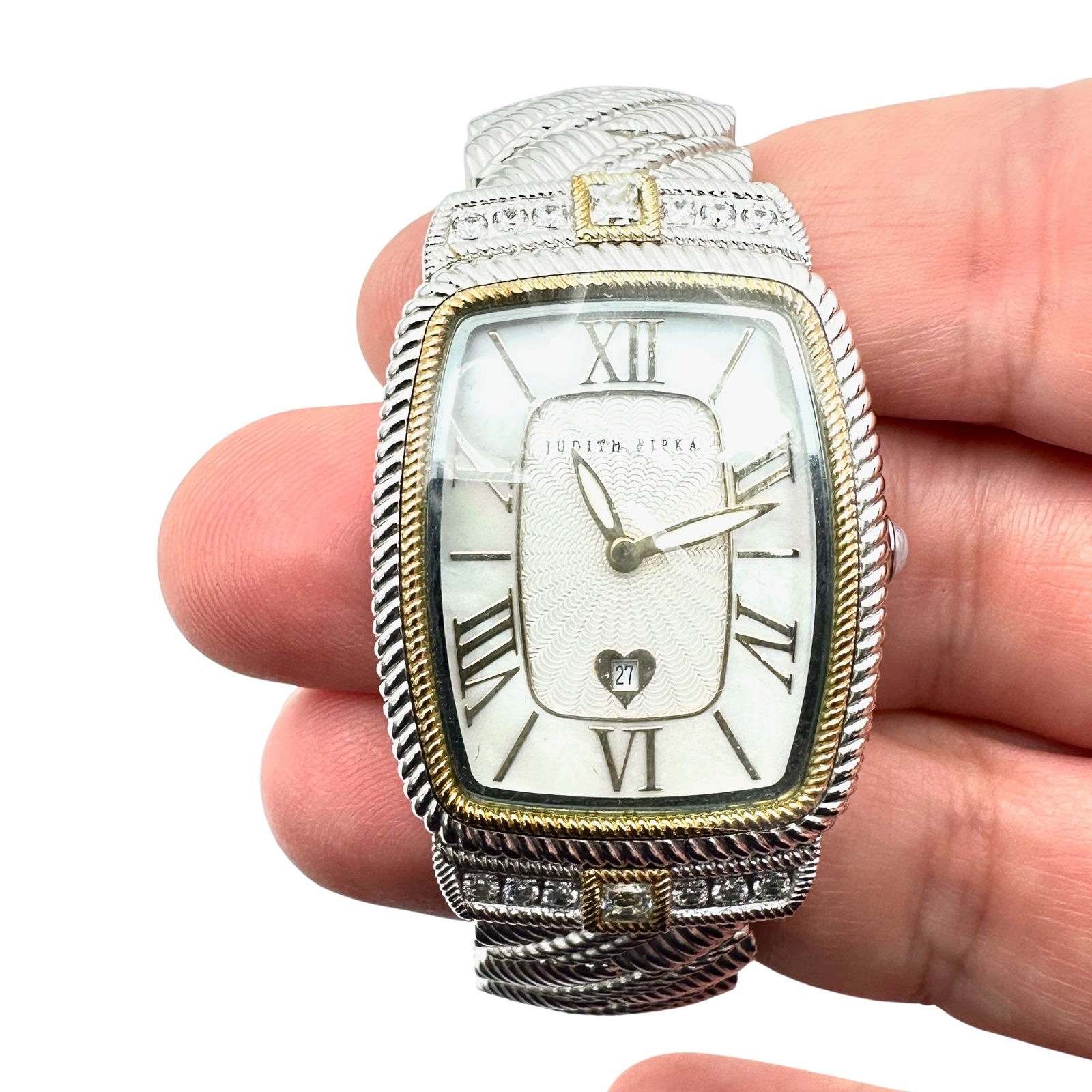 Judith Ripka Stainless Steel Crystal Watch Unworn Condition May Need Battery 6 3/4 Inch: Judith Ripka Stainless Steel Crystal Watch Unworn Condition May Need Battery 6 3/4 Inch