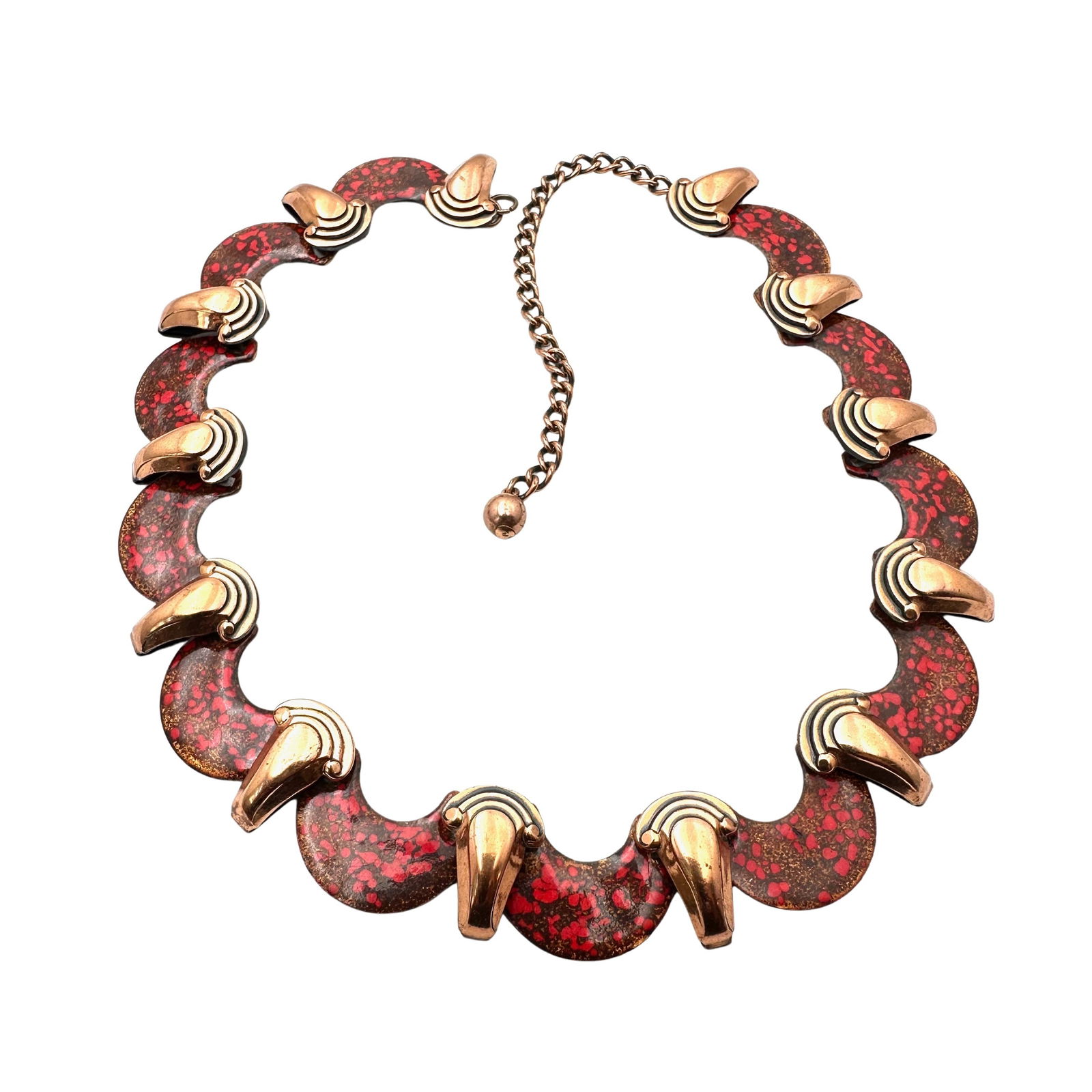 Vintage Mid Century Modern Red Enamel Copper Necklace 16 Inch (1 of 2)