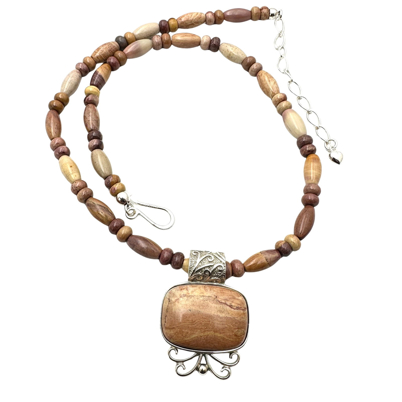 Jay King Mine Finds Beige Brown Gemstone Necklace Sterling Silver Pendant 16 to 18 Inch Picture: Jay King Mine Finds Beige Brown Gemstone Necklace Sterling Silver Pendant 16 to 18 Inch Picture Jasper?
