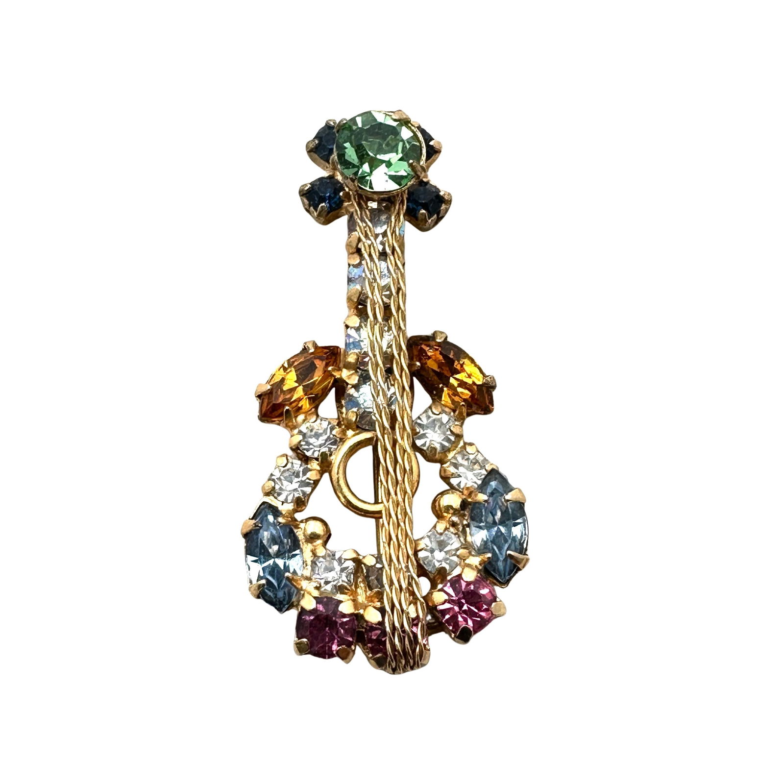 Vintage Original By Robert Multicolor Rhinestone Gold Tone Guitar Brooch Pin (1 of 2)
