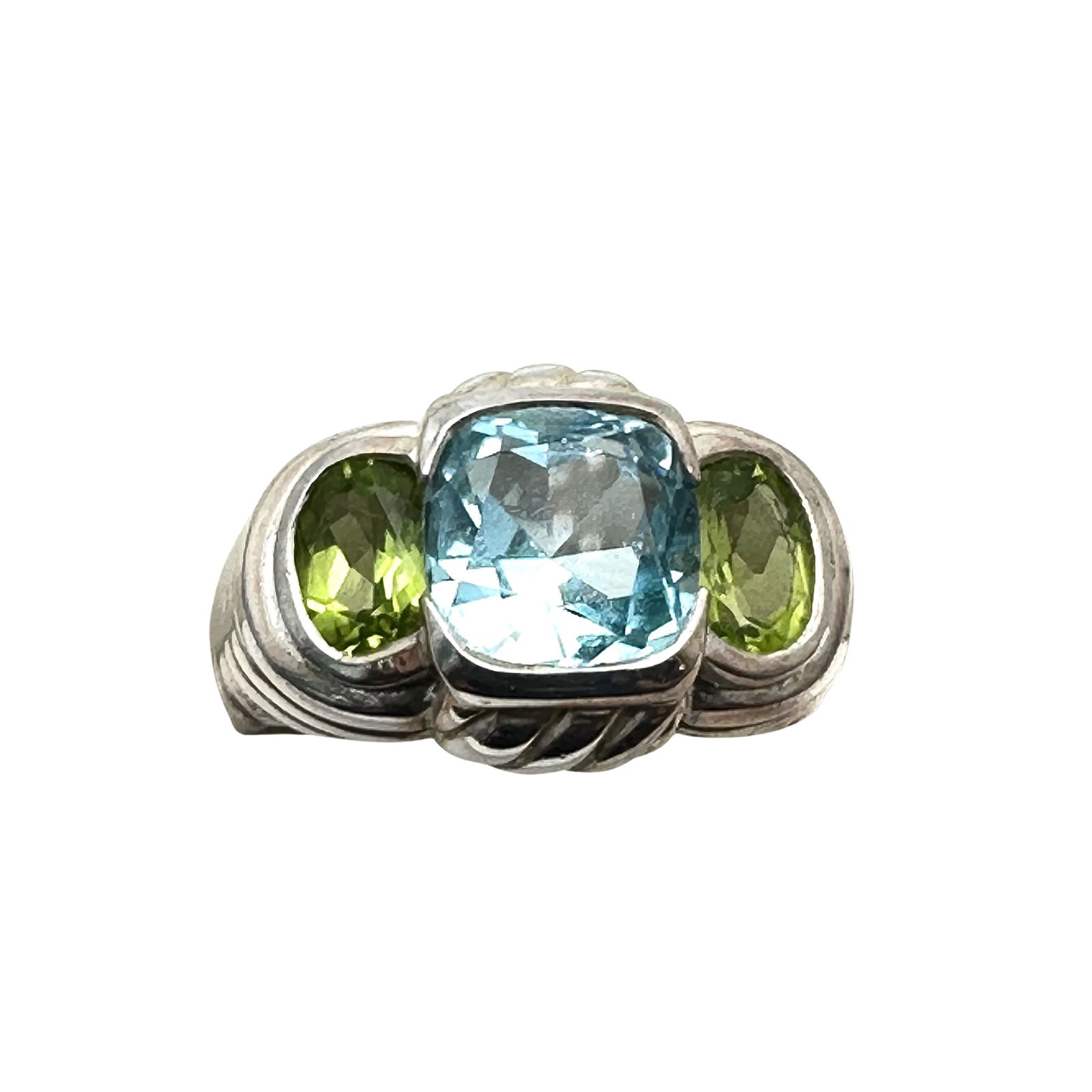 Vintage Judith Ripka Blue Topaz Peridot Sterling Silver Ring Size 9 Weight 11 Grams (1 of 2)