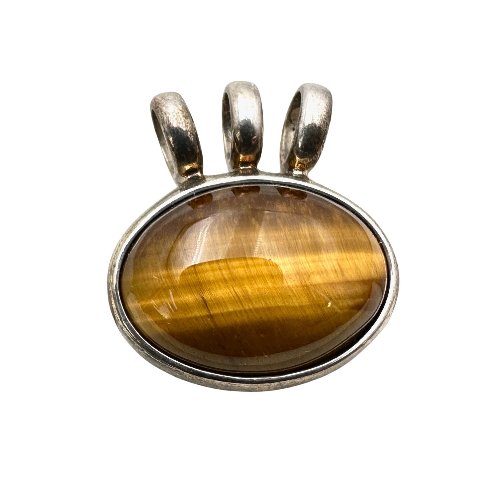 Joseph Esposito Tigers Eye Sterling Silver Pendant For Necklace 1.25 Inch (1 of 2)