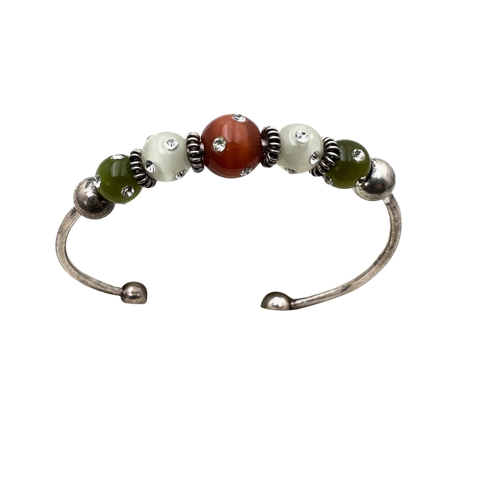 Sterling Silver Crystal Bead Charm Bracelet Cuff 14 Grams 6 Inch (1 of 2)