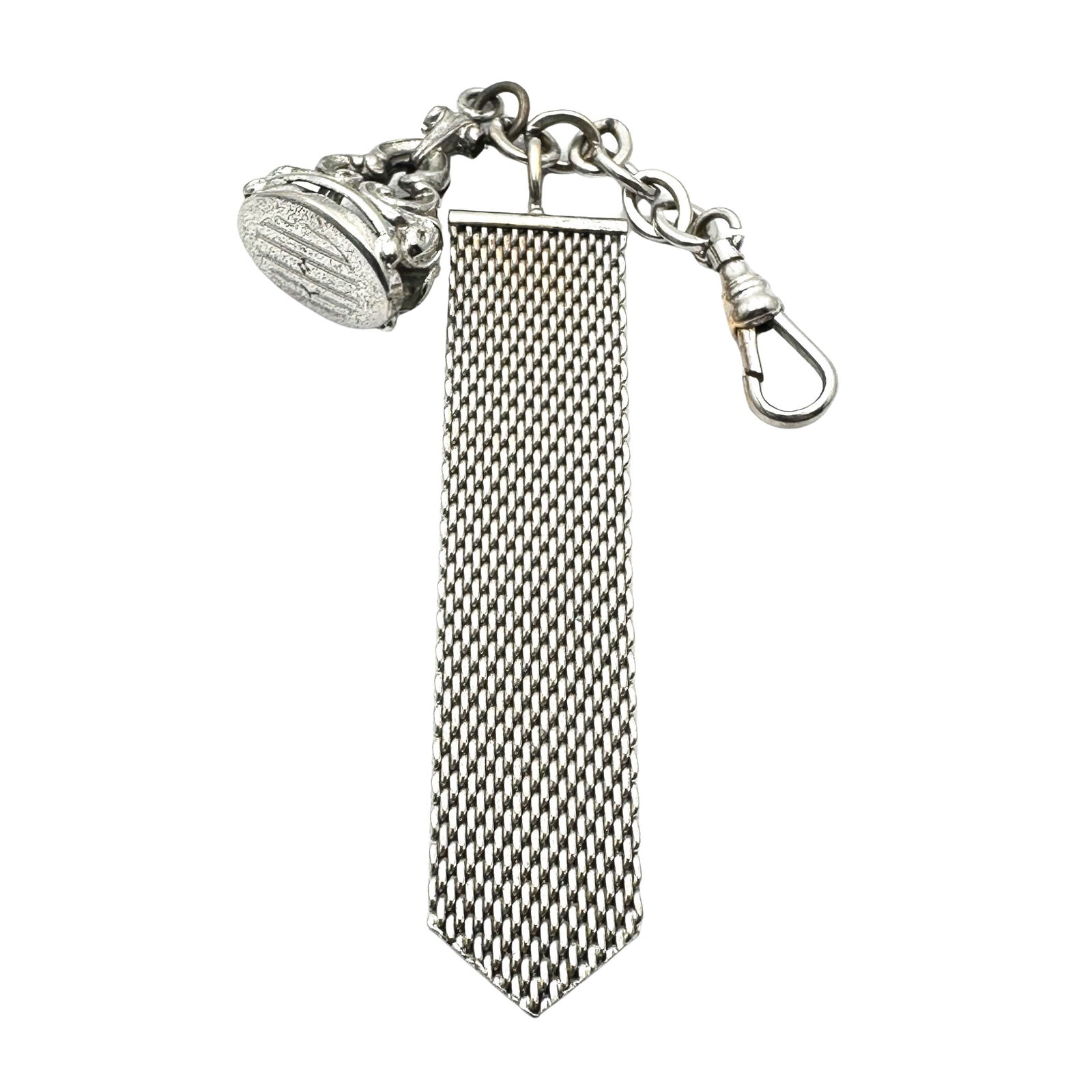 Antique Silver Pocket Watch Chain Engraved Fob 4.5 Inch (1 of 2)