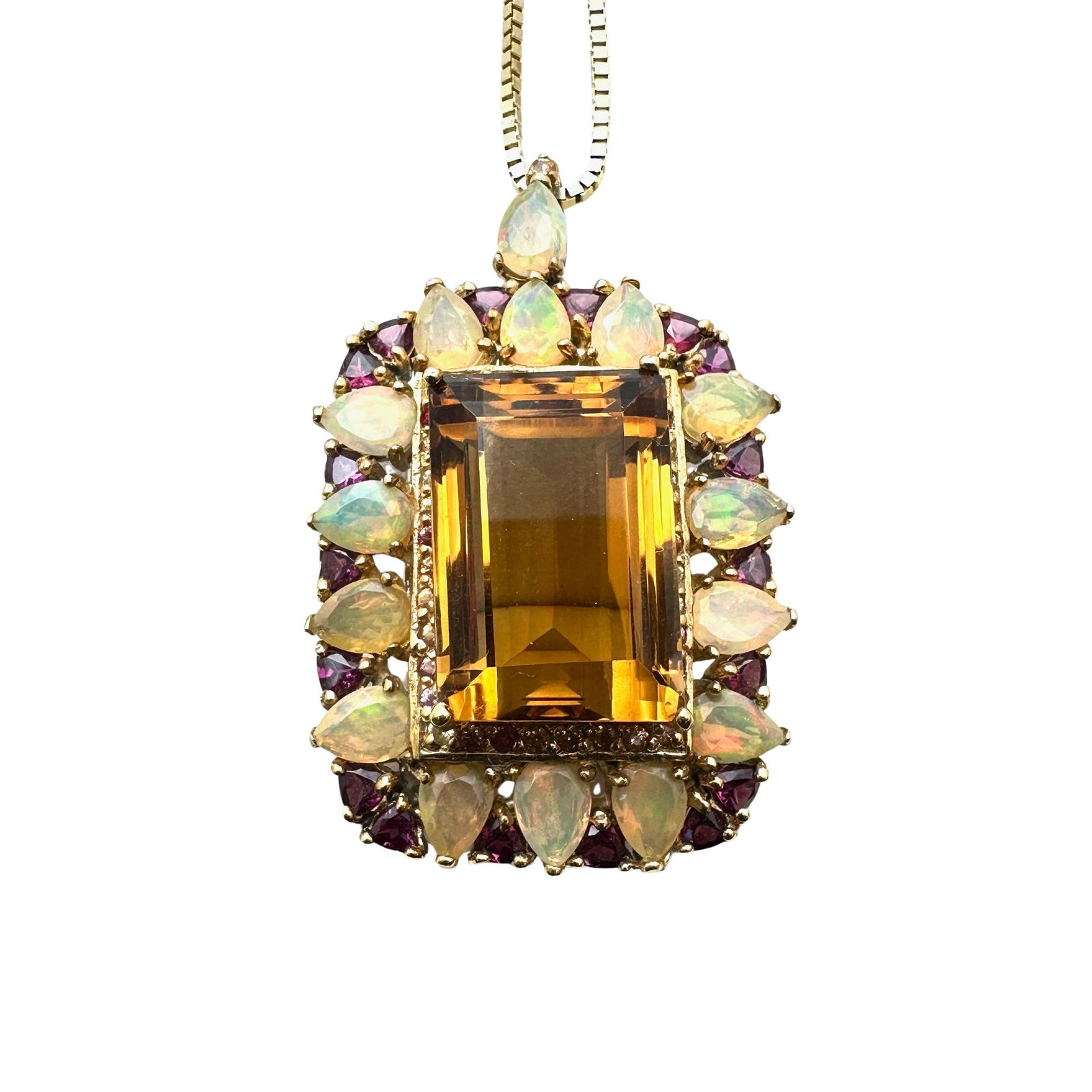 Huge Topaz Amethyst Opal Multi Gemstone Gold Over Sterling Silver 2" Pendant Necklace 24 Inch Box (1 of 7)