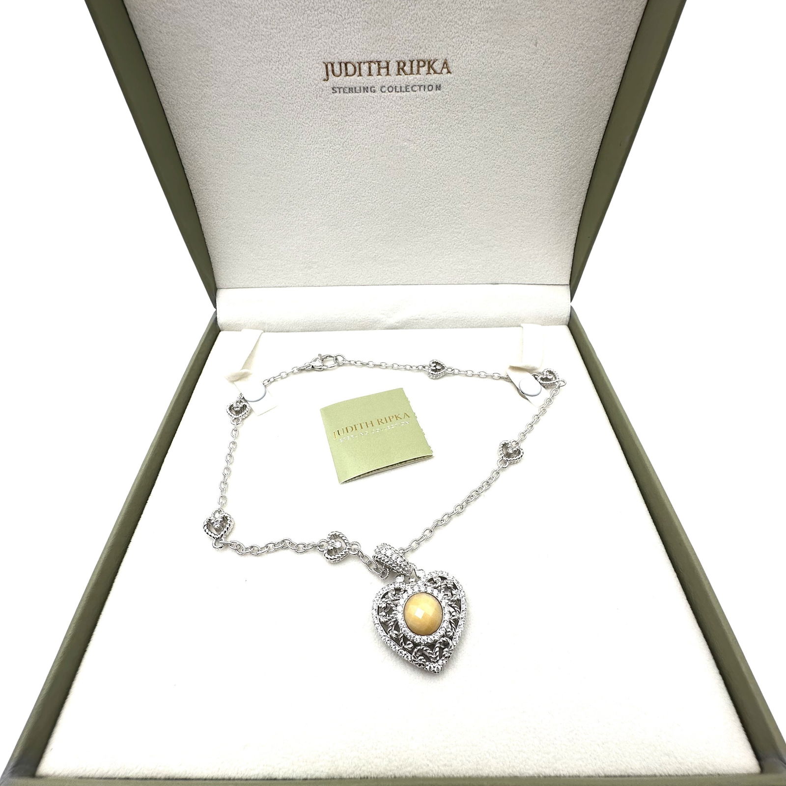 Vintage Judith Ripka Gemstone Heart Pendant Necklace 16 Inch Chain Original Box Included Unworn (1 of 2)