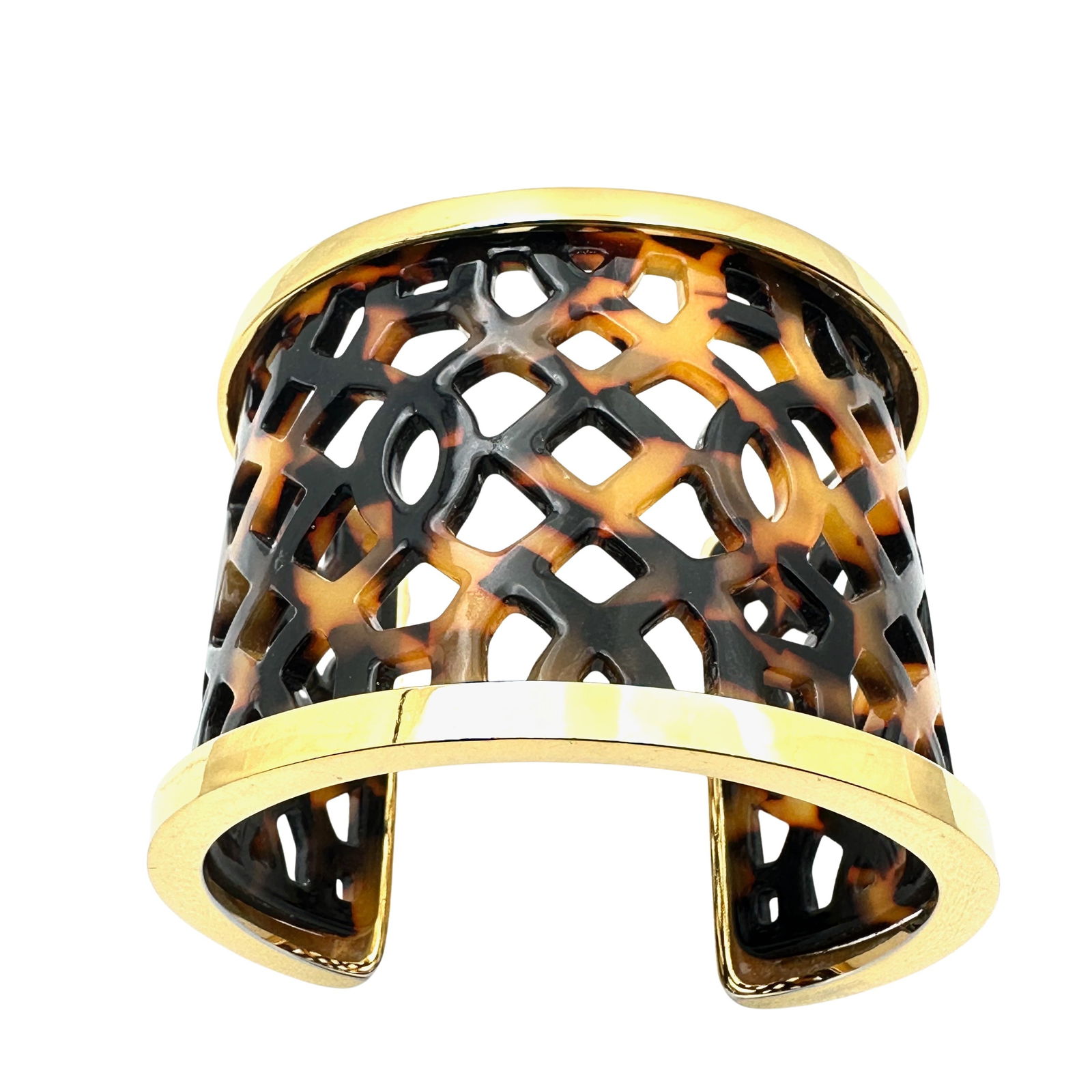 Tori Burch Tortoise Lattice Design Wide Gold Tone Bracelet Cuff (1 of 2)