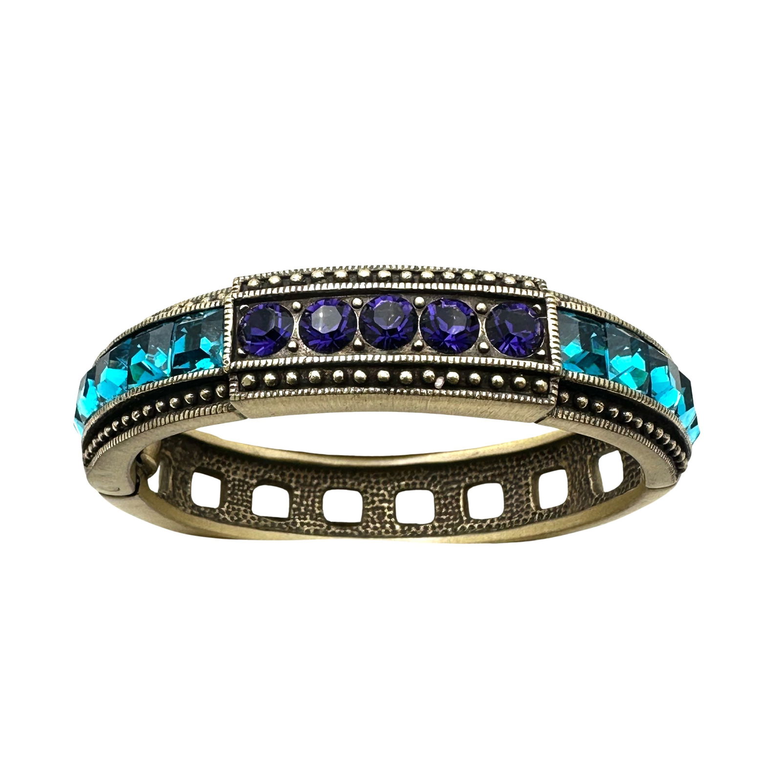 Heidi Daus Hinged Crystal Bangle Bracelet 6.5 Inch Blue Purple (1 of 2)