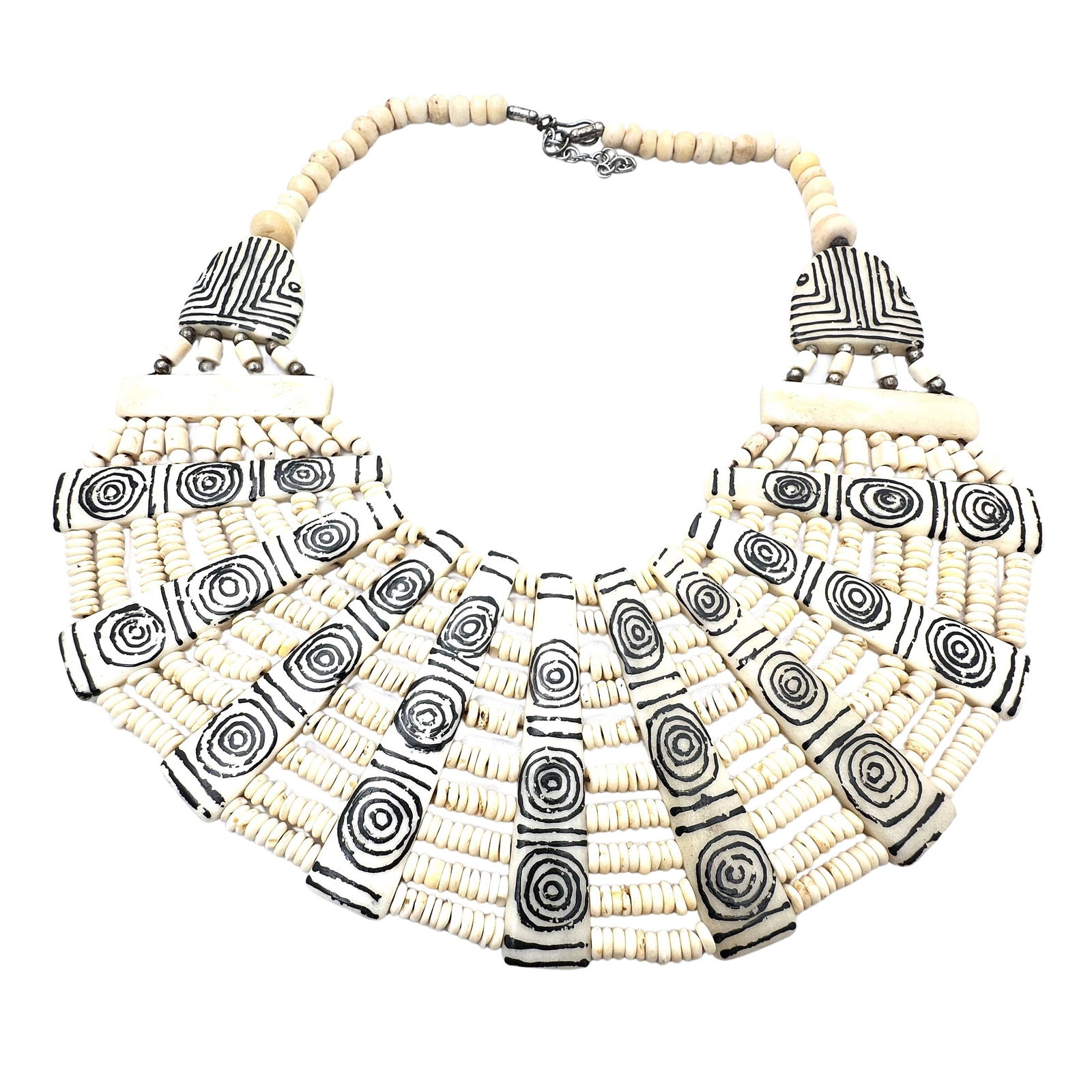 Large Ethnic Tribal Design Necklace Off White Black 18 Inch Wearable Length (1 of 2)