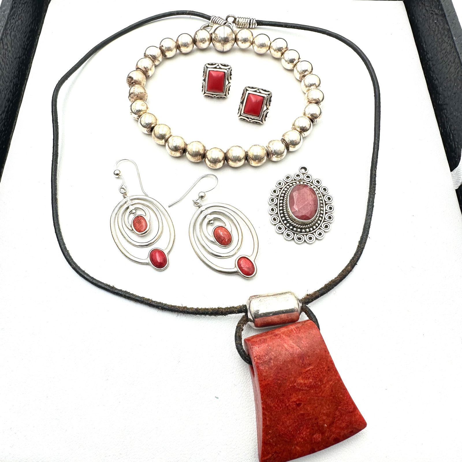 Sterling Silver Red Coral Jewelry Lot Silpada Necklace Magnetic Bracelet Southwest Earrings (1 of 2)