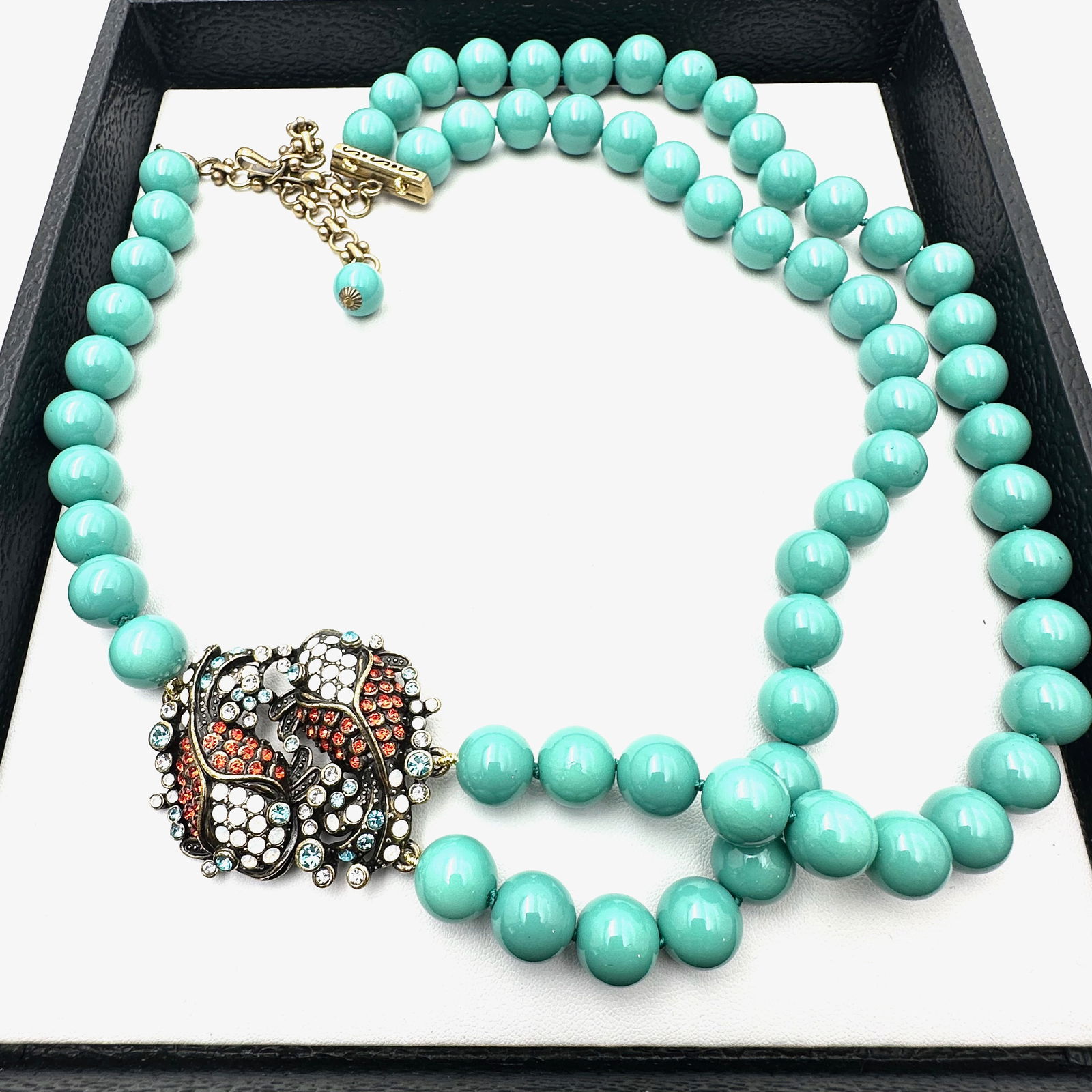Heidi Daus Crystal Koi Fish Turquoise Blue Glass Bead Necklace 20 to 22 Inch (1 of 2)