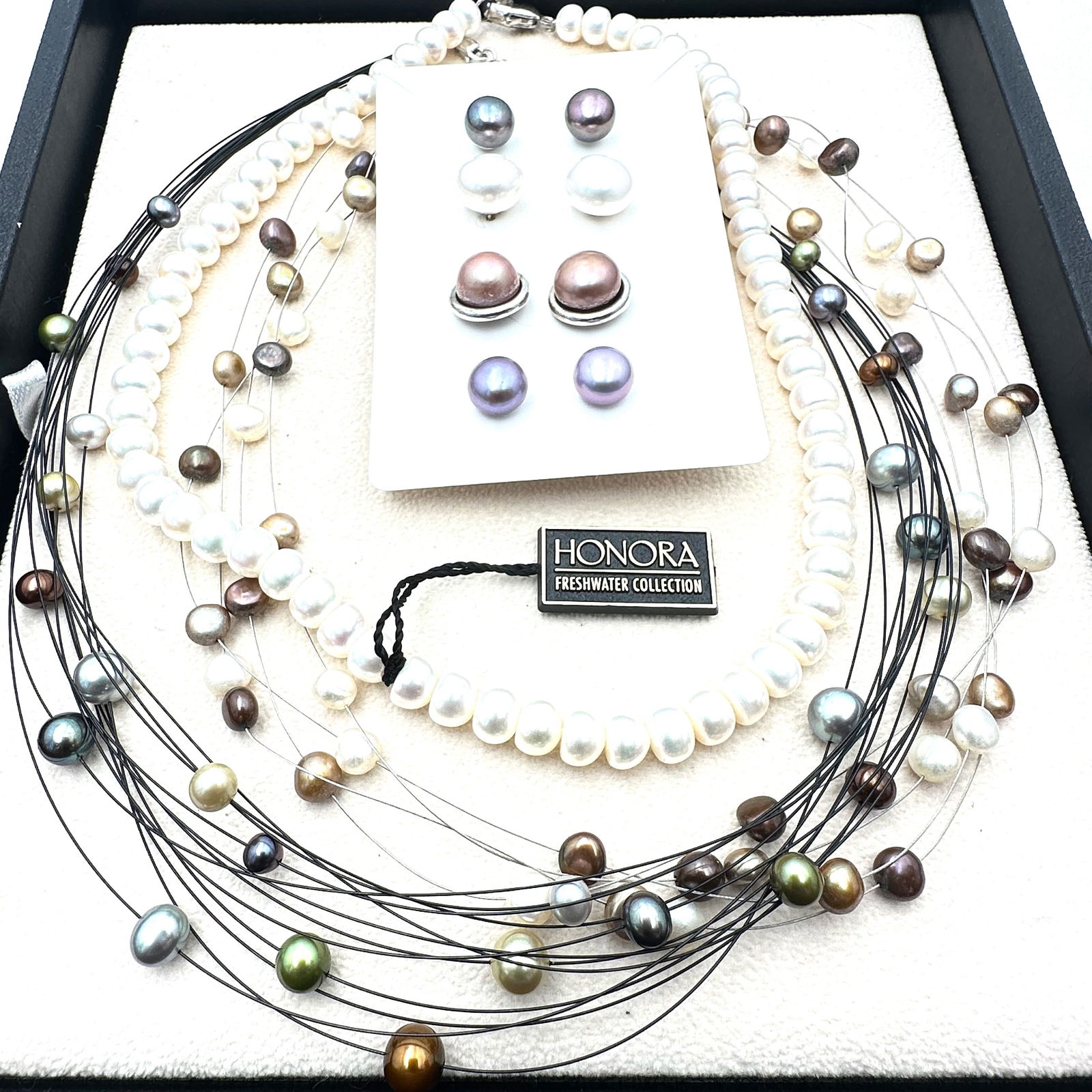 Jewelry Group Honora Pearls Multi Color 3 Necklaces Coordinating Pierced Earrings (1 of 2)