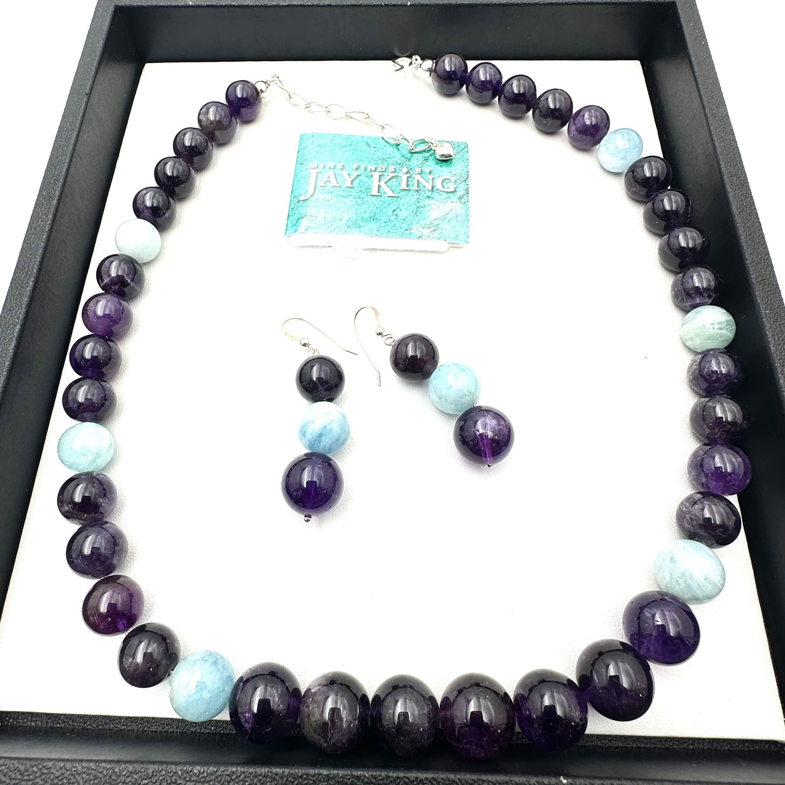 Jay King Mine Finds Purple Amethyst Bead Sterling Silver Necklace Pierced Earrings Set (1 of 2)