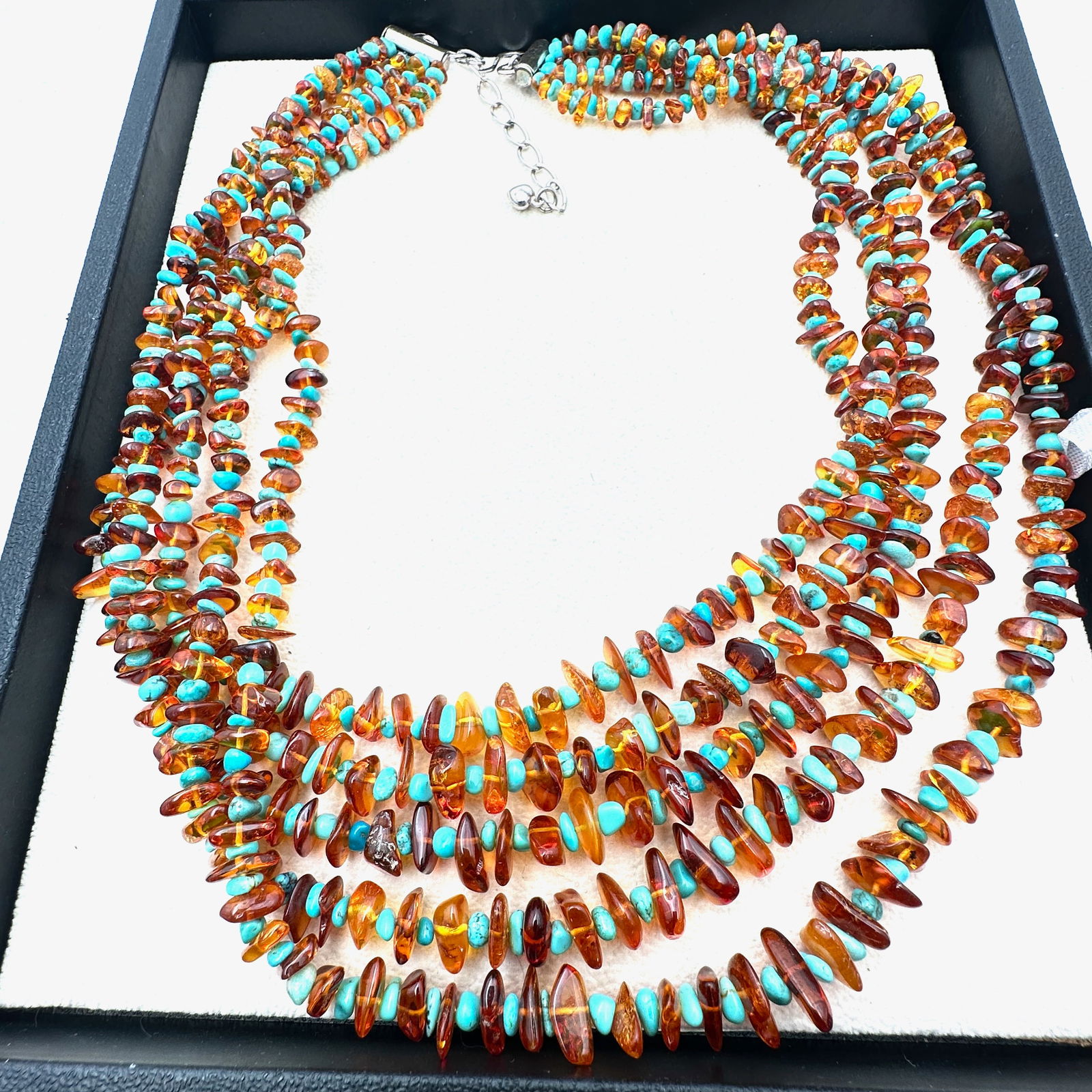 Jay King Mine Finds Multi Strand Natural Amber Turquoise Sterling Silver Necklace 74 Grams (1 of 2)